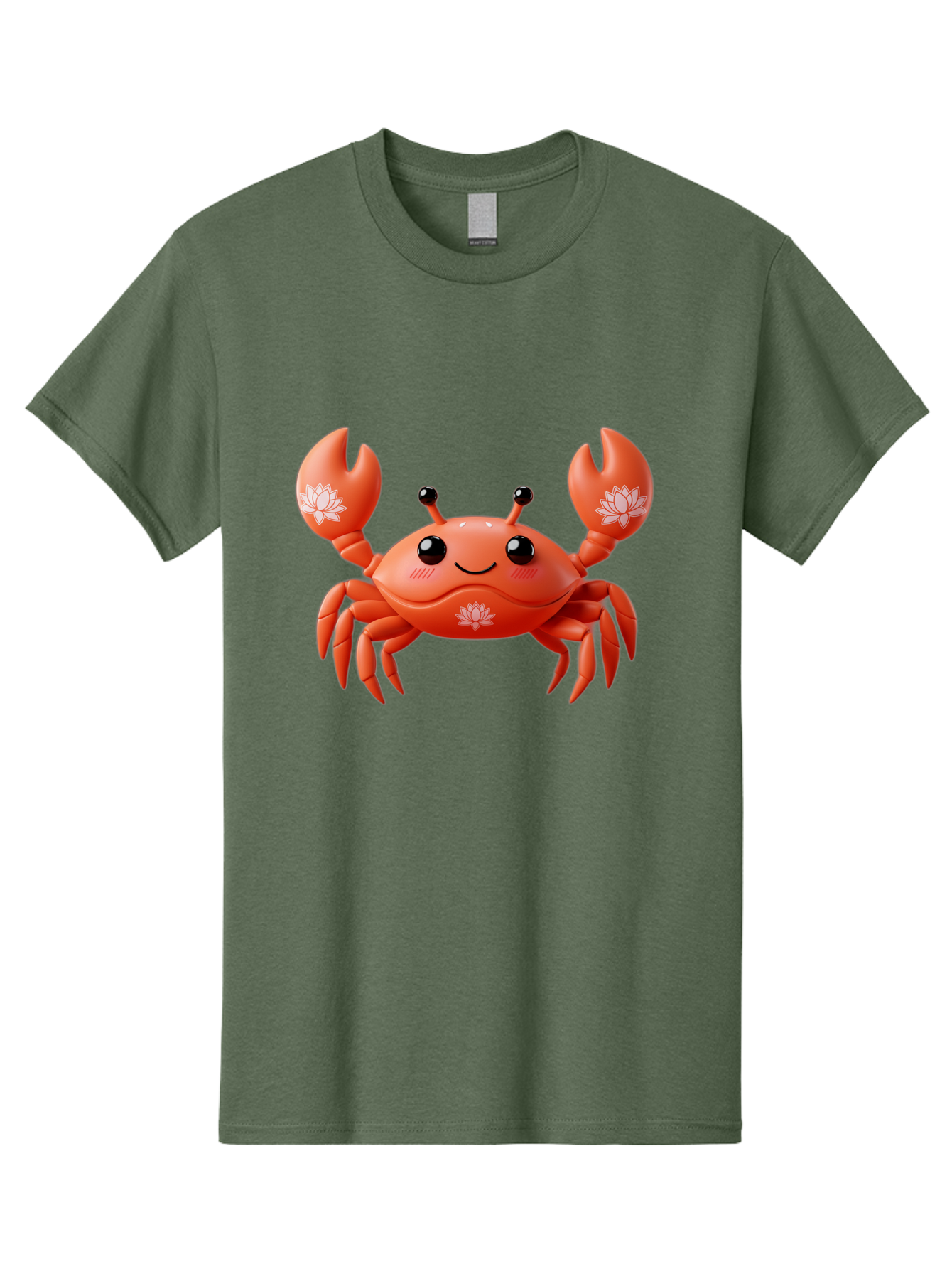 Crab Men'S Graphic Tee, 100% Cotton, Comfortable Casual Summer Wear, Machine Washable, Smiling Crab, Lotus Flower Designs, Cartoon Crustacean, Orange Shellfish, Kawaii Character, Digital Illustration, Sea Creature, Cheerful Animal, Bae167