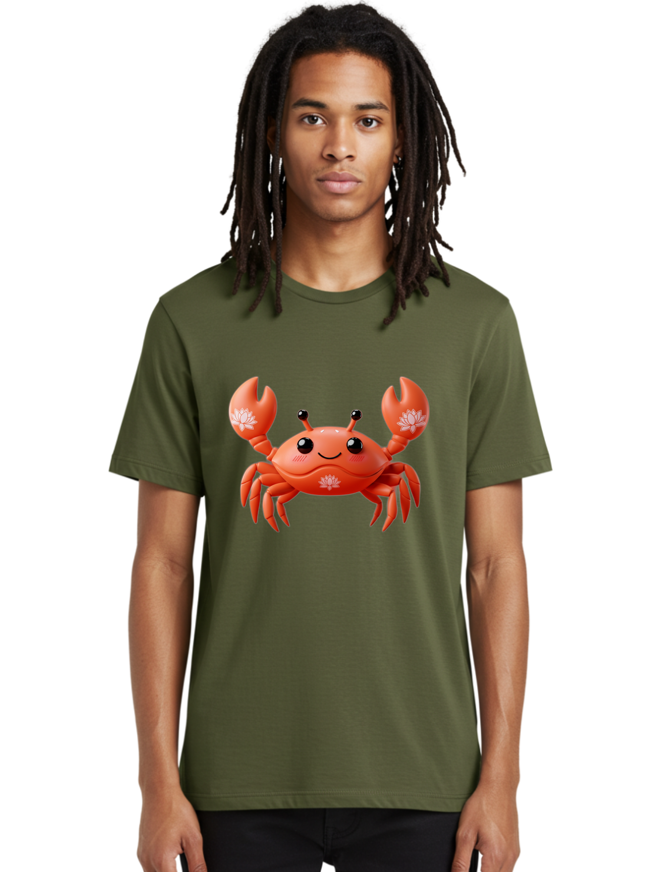 Crab Men'S Graphic Tee, 100% Cotton, Comfortable Casual Summer Wear, Machine Washable, Smiling Crab, Lotus Flower Designs, Cartoon Crustacean, Orange Shellfish, Kawaii Character, Digital Illustration, Sea Creature, Cheerful Animal, Bae167