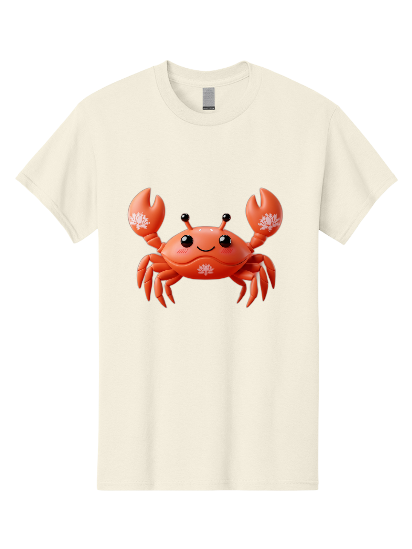 Crab Men'S Graphic Tee, 100% Cotton, Comfortable Casual Summer Wear, Machine Washable, Smiling Crab, Lotus Flower Designs, Cartoon Crustacean, Orange Shellfish, Kawaii Character, Digital Illustration, Sea Creature, Cheerful Animal, Bae167