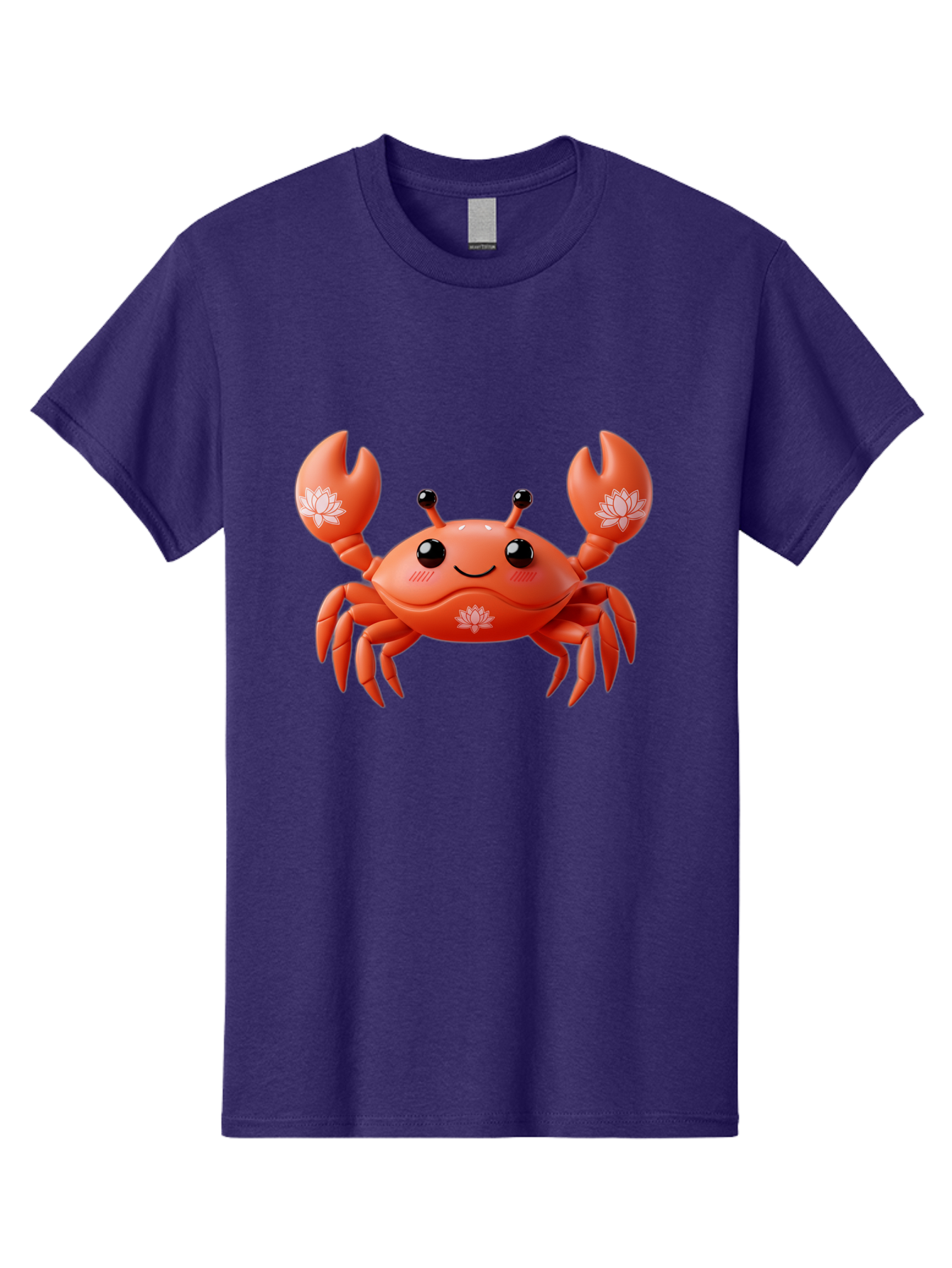Crab Men'S Graphic Tee, 100% Cotton, Comfortable Casual Summer Wear, Machine Washable, Smiling Crab, Lotus Flower Designs, Cartoon Crustacean, Orange Shellfish, Kawaii Character, Digital Illustration, Sea Creature, Cheerful Animal, Bae167