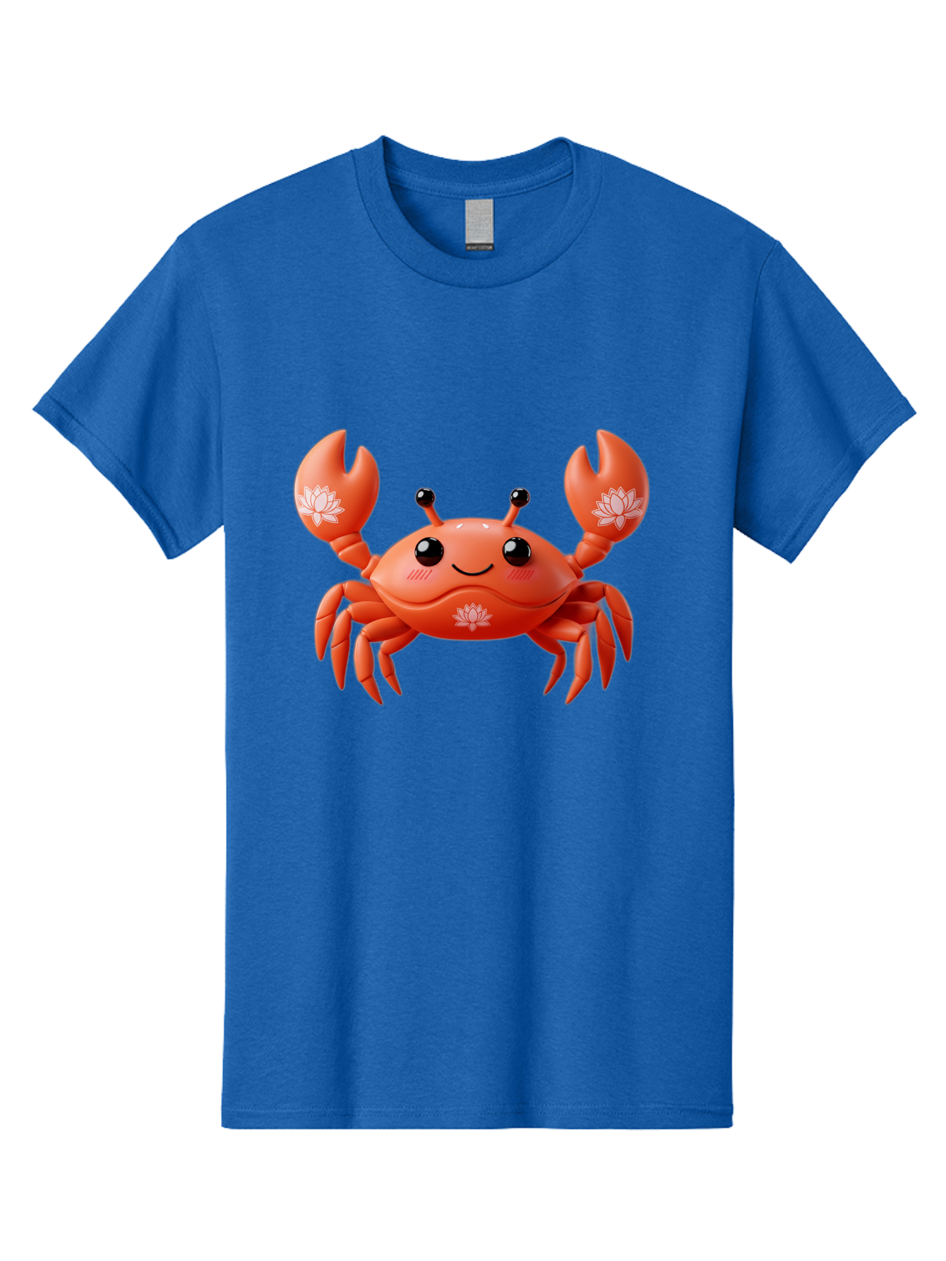 Crab Men'S Graphic Tee, 100% Cotton, Comfortable Casual Summer Wear, Machine Washable, Smiling Crab, Lotus Flower Designs, Cartoon Crustacean, Orange Shellfish, Kawaii Character, Digital Illustration, Sea Creature, Cheerful Animal, Bae167