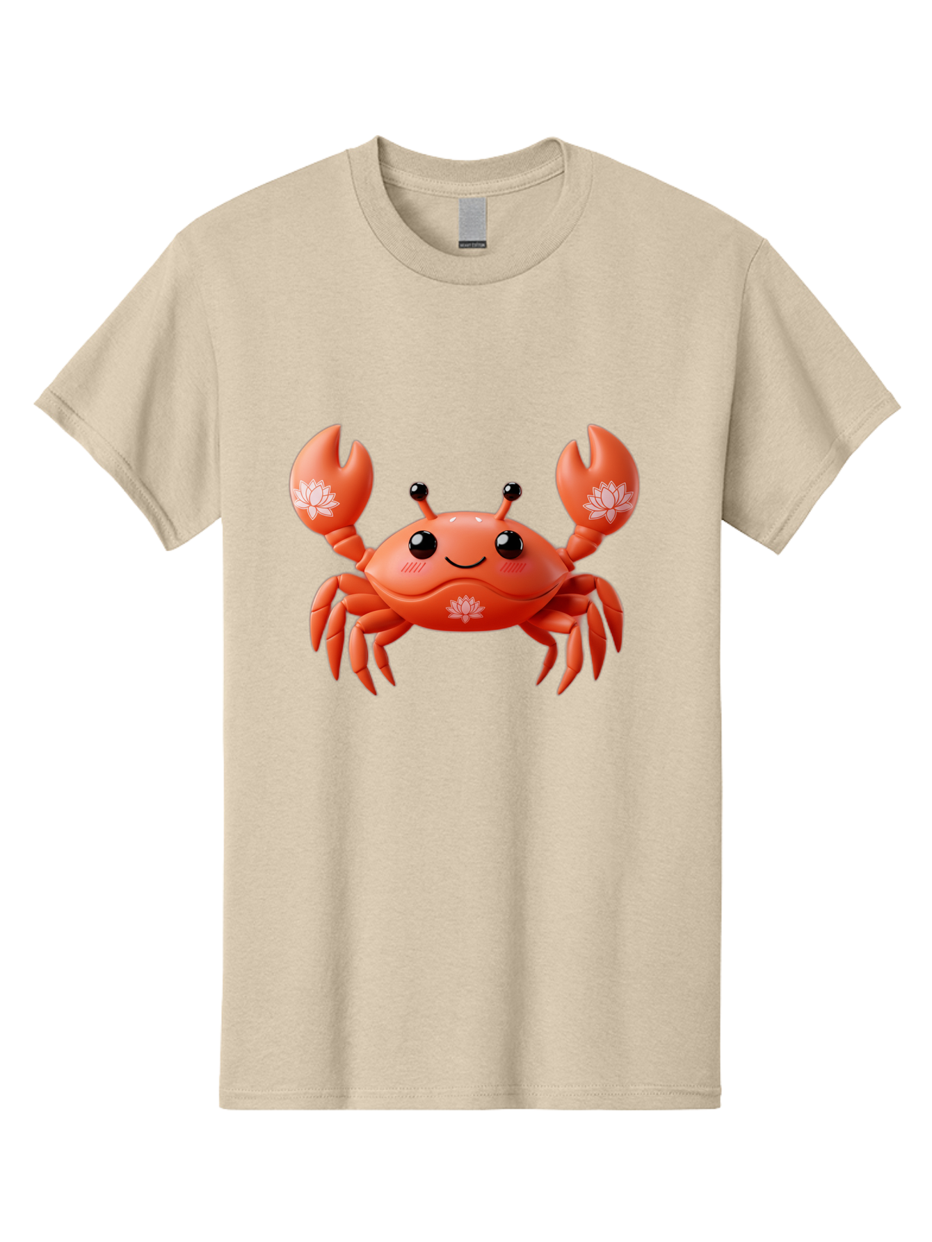 Crab Men'S Graphic Tee, 100% Cotton, Comfortable Casual Summer Wear, Machine Washable, Smiling Crab, Lotus Flower Designs, Cartoon Crustacean, Orange Shellfish, Kawaii Character, Digital Illustration, Sea Creature, Cheerful Animal, Bae167