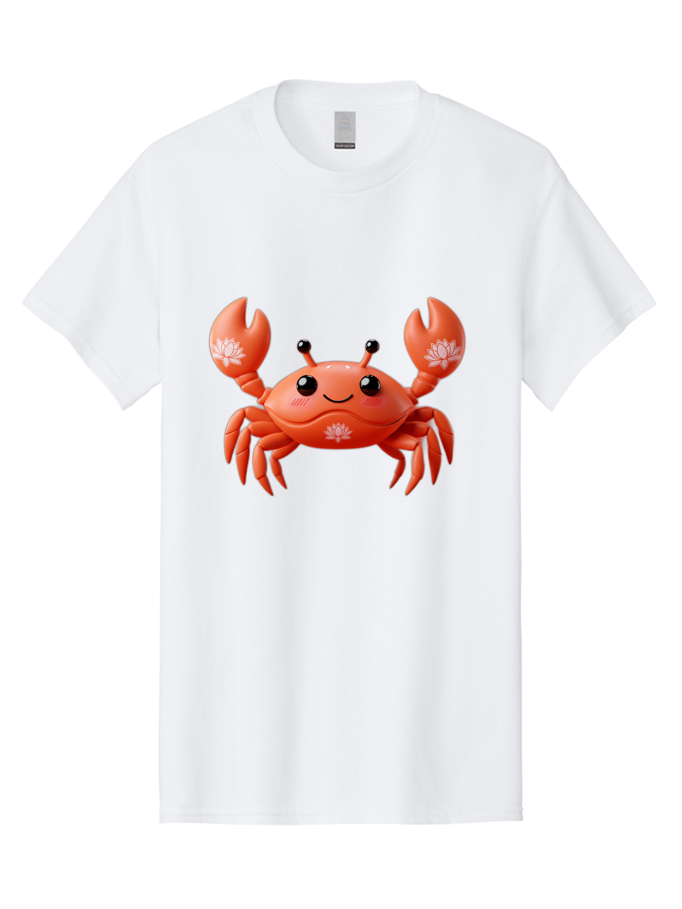 Crab Men'S Graphic Tee, 100% Cotton, Comfortable Casual Summer Wear, Machine Washable, Smiling Crab, Lotus Flower Designs, Cartoon Crustacean, Orange Shellfish, Kawaii Character, Digital Illustration, Sea Creature, Cheerful Animal, Bae167