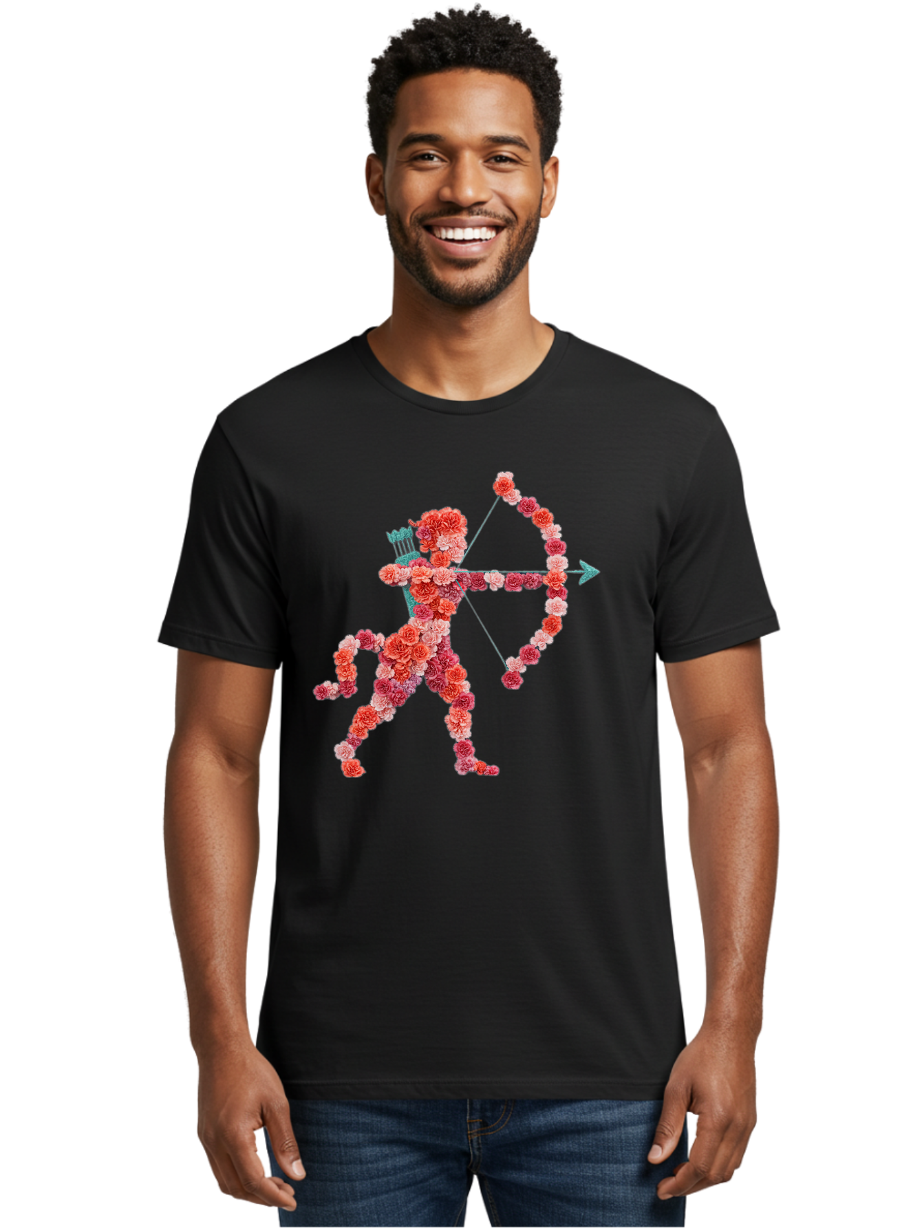 Cupid Men'S Graphic Tee, 100% Cotton, Comfortable Casual Summer Wear, Machine Washable, Cupid Made Of Flowers, Floral Art, Cute Cupid, Flower Power, Love Symbol, Valentine'S Day, Romance, Bow And Arrow, Pink Roses Bae168