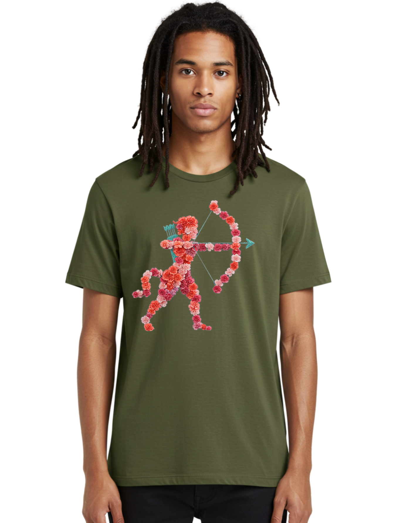 Cupid Men'S Graphic Tee, 100% Cotton, Comfortable Casual Summer Wear, Machine Washable, Cupid Made Of Flowers, Floral Art, Cute Cupid, Flower Power, Love Symbol, Valentine'S Day, Romance, Bow And Arrow, Pink Roses Bae168