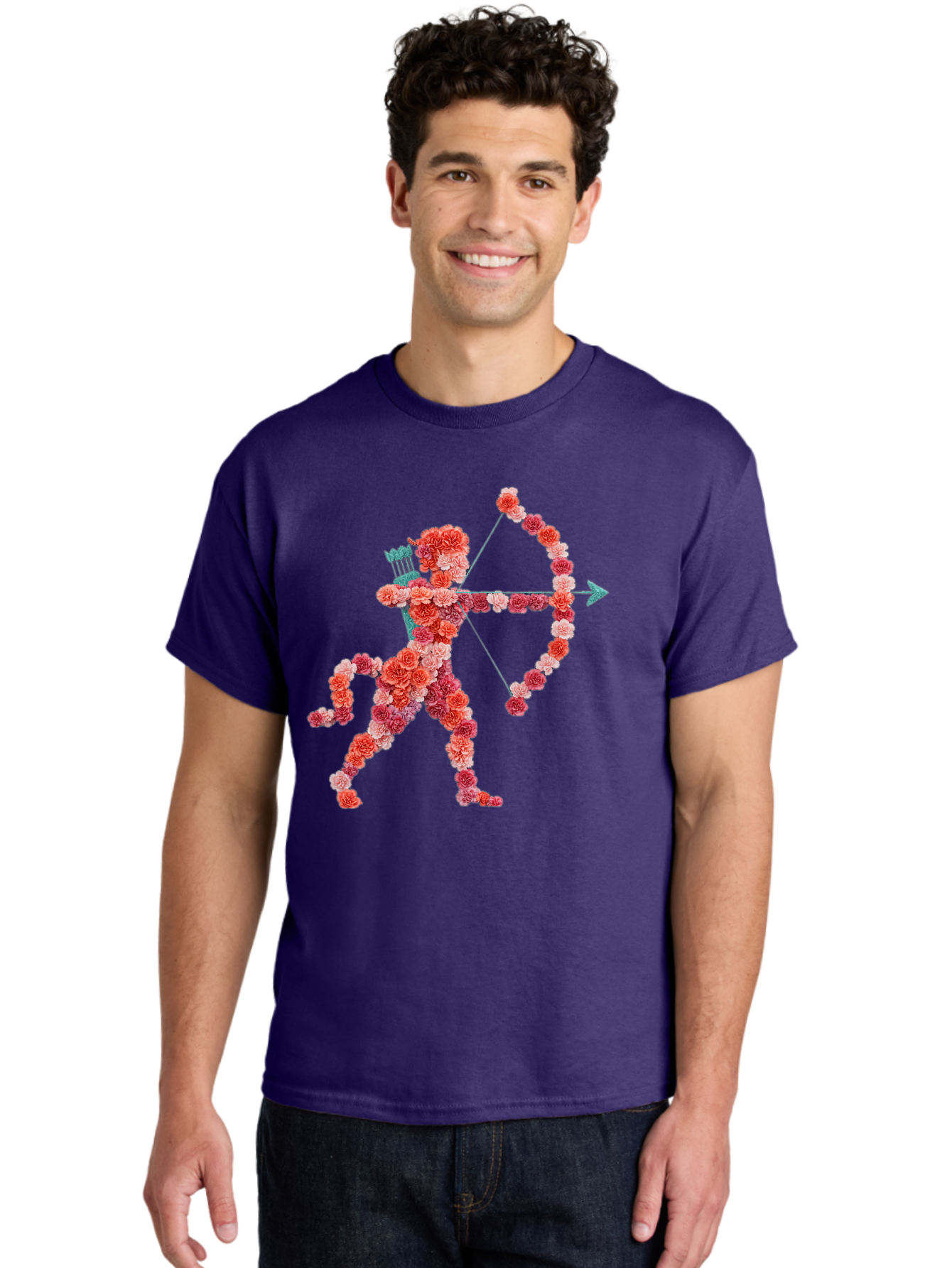 Cupid Men'S Graphic Tee, 100% Cotton, Comfortable Casual Summer Wear, Machine Washable, Cupid Made Of Flowers, Floral Art, Cute Cupid, Flower Power, Love Symbol, Valentine'S Day, Romance, Bow And Arrow, Pink Roses Bae168
