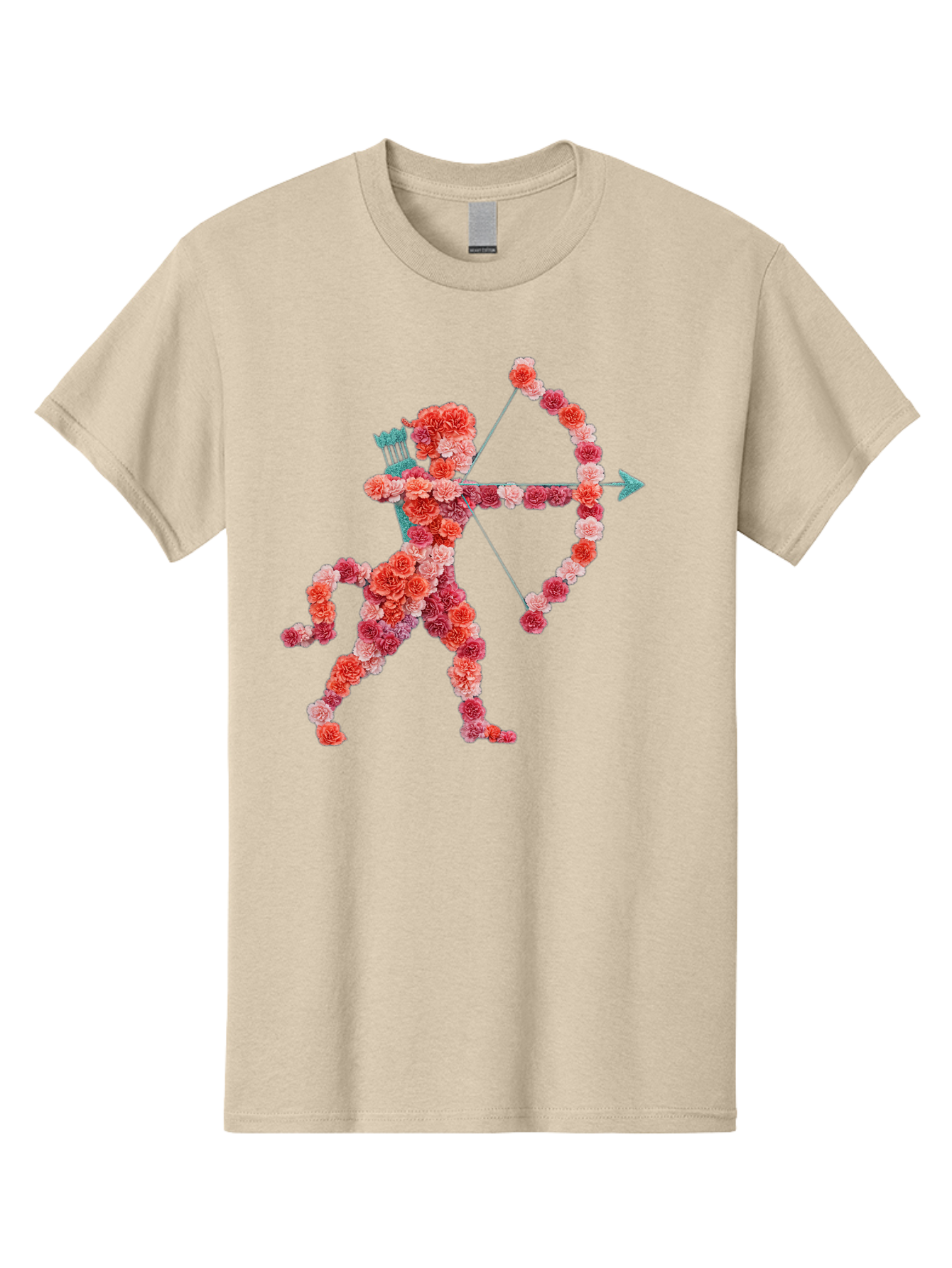 Cupid Men'S Graphic Tee, 100% Cotton, Comfortable Casual Summer Wear, Machine Washable, Cupid Made Of Flowers, Floral Art, Cute Cupid, Flower Power, Love Symbol, Valentine'S Day, Romance, Bow And Arrow, Pink Roses Bae168