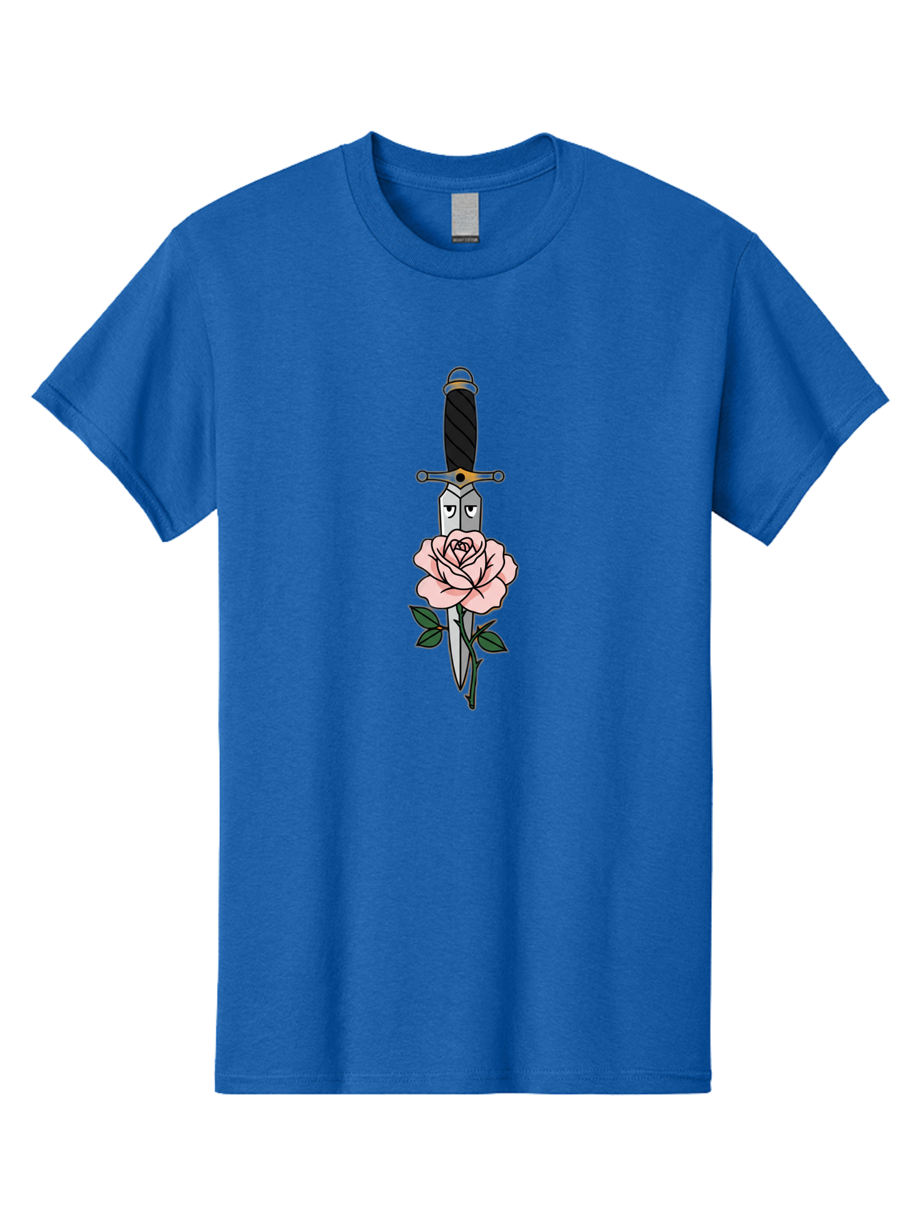 Dagger-And-Rose Men'S Graphic Tee, 100% Cotton, Comfortable Casual Summer Wear, Machine Washable, Dagger Piercing A Rose, Tattoo Art, Floral Design, Sharp Blade, Pink Rose, Gothic Style, Symbolic Imagery, Traditional Tattoo, Bae171