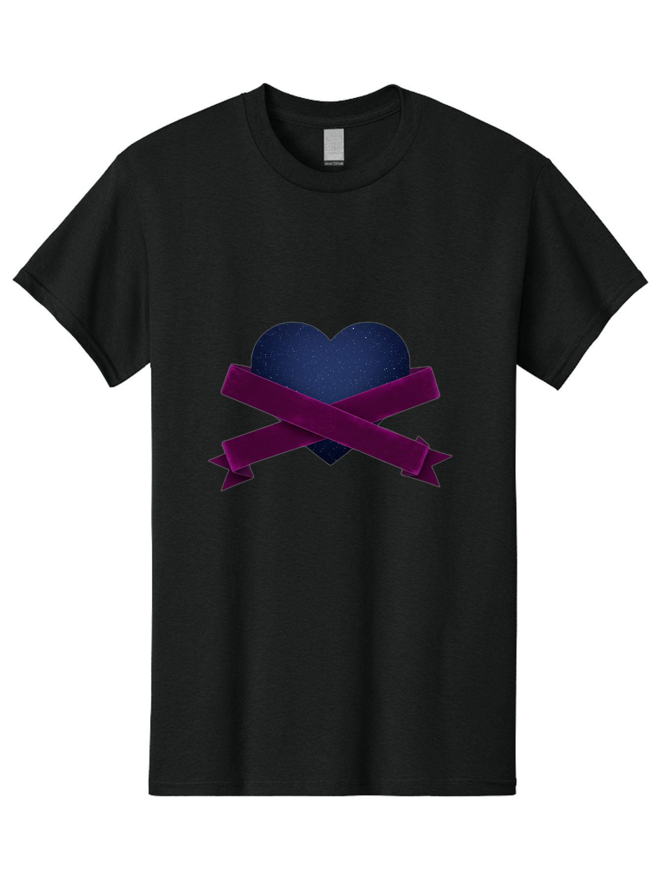 Dark-Heart-With-Ribbon Men'S Graphic Tee, 100% Cotton, Comfortable Casual Summer Wear, Machine Washable, Dark Heart, Purple Ribbon, Heart Shape, Velvet Texture, Symbol Of Love, Mourning Symbol, Grunge Style, Edgy Aesthetic, Dark Romance Bae173
