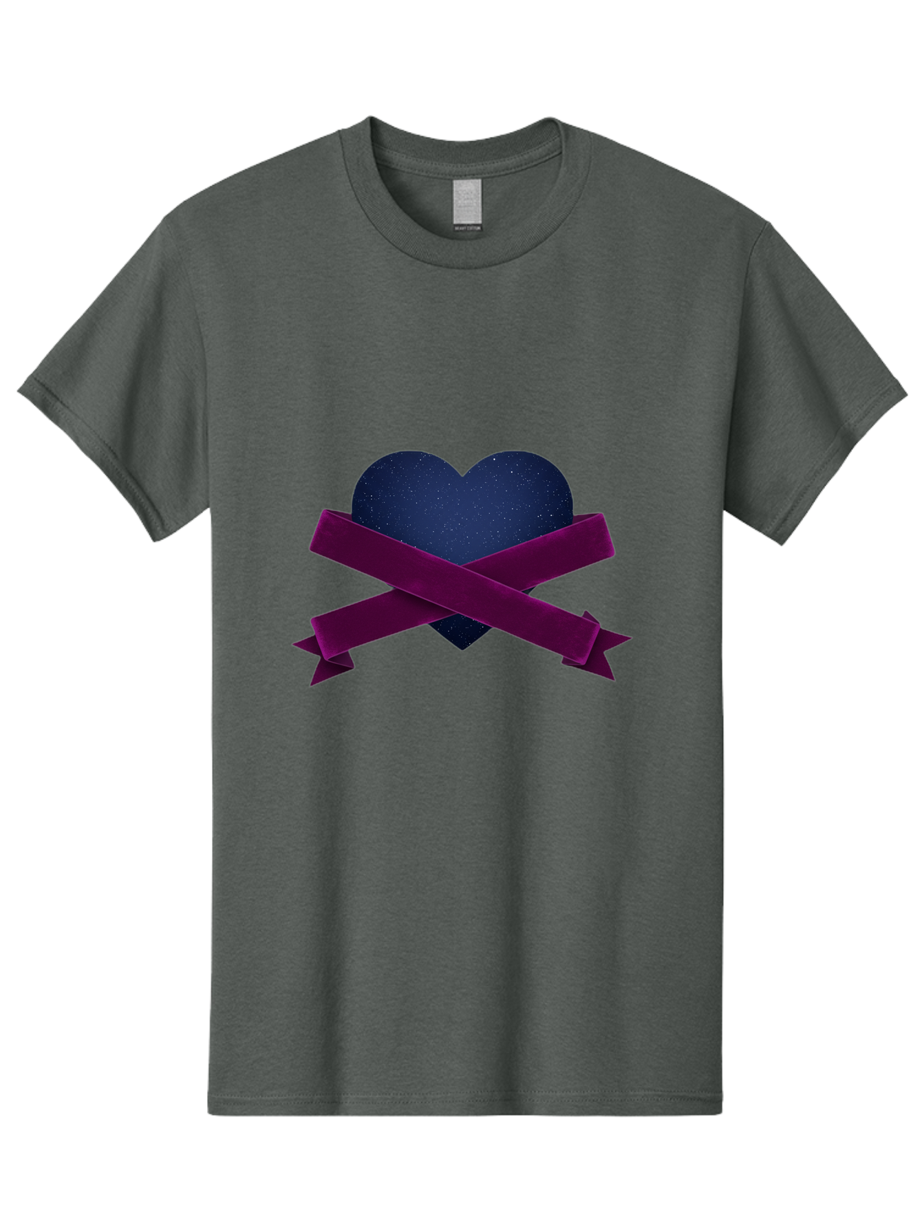 Dark-Heart-With-Ribbon Men'S Graphic Tee, 100% Cotton, Comfortable Casual Summer Wear, Machine Washable, Dark Heart, Purple Ribbon, Heart Shape, Velvet Texture, Symbol Of Love, Mourning Symbol, Grunge Style, Edgy Aesthetic, Dark Romance Bae173
