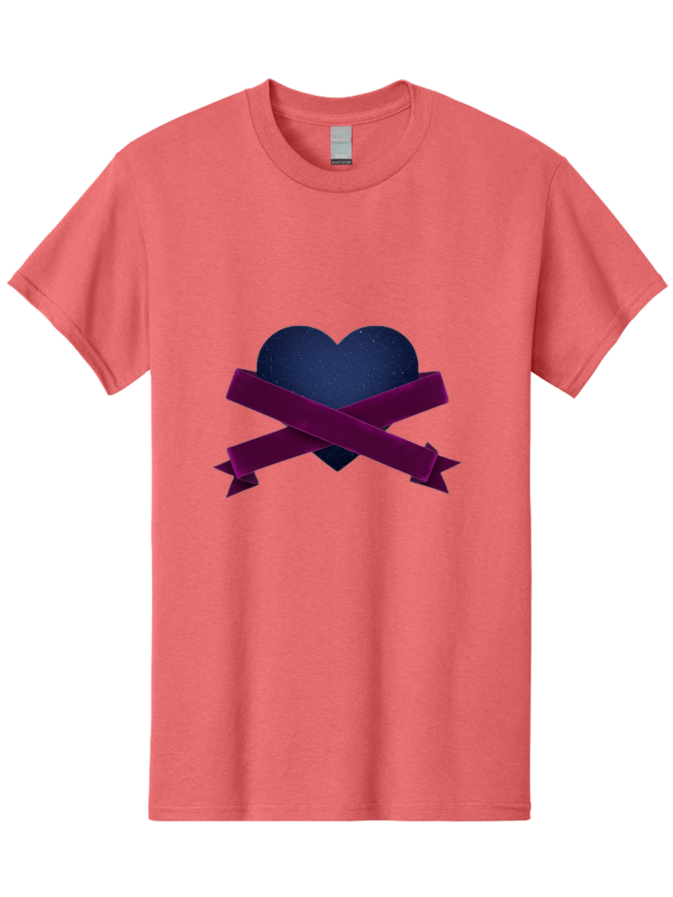 Dark-Heart-With-Ribbon Men'S Graphic Tee, 100% Cotton, Comfortable Casual Summer Wear, Machine Washable, Dark Heart, Purple Ribbon, Heart Shape, Velvet Texture, Symbol Of Love, Mourning Symbol, Grunge Style, Edgy Aesthetic, Dark Romance Bae173