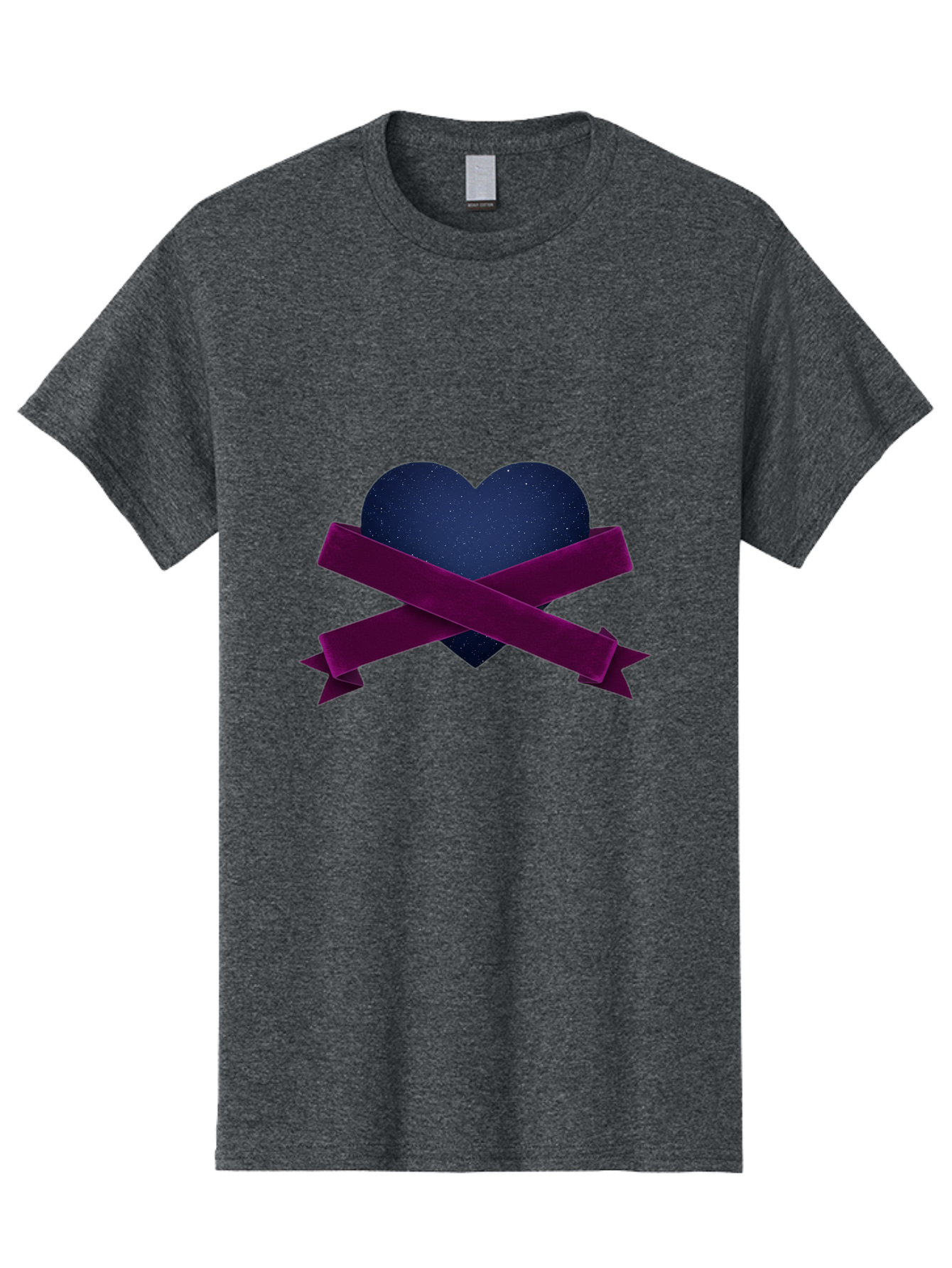 Dark-Heart-With-Ribbon Men'S Graphic Tee, 100% Cotton, Comfortable Casual Summer Wear, Machine Washable, Dark Heart, Purple Ribbon, Heart Shape, Velvet Texture, Symbol Of Love, Mourning Symbol, Grunge Style, Edgy Aesthetic, Dark Romance Bae173
