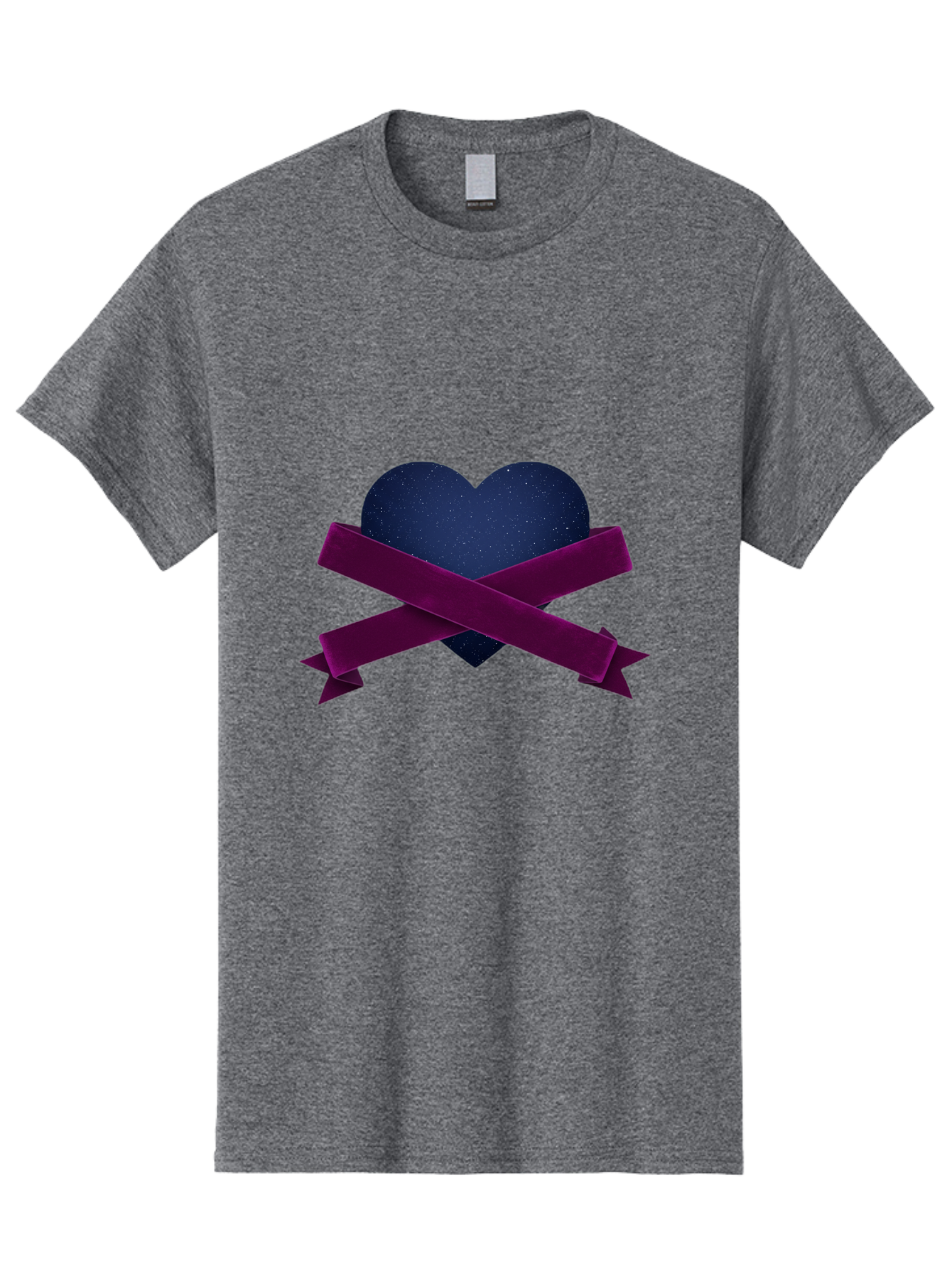 Dark-Heart-With-Ribbon Men'S Graphic Tee, 100% Cotton, Comfortable Casual Summer Wear, Machine Washable, Dark Heart, Purple Ribbon, Heart Shape, Velvet Texture, Symbol Of Love, Mourning Symbol, Grunge Style, Edgy Aesthetic, Dark Romance Bae173