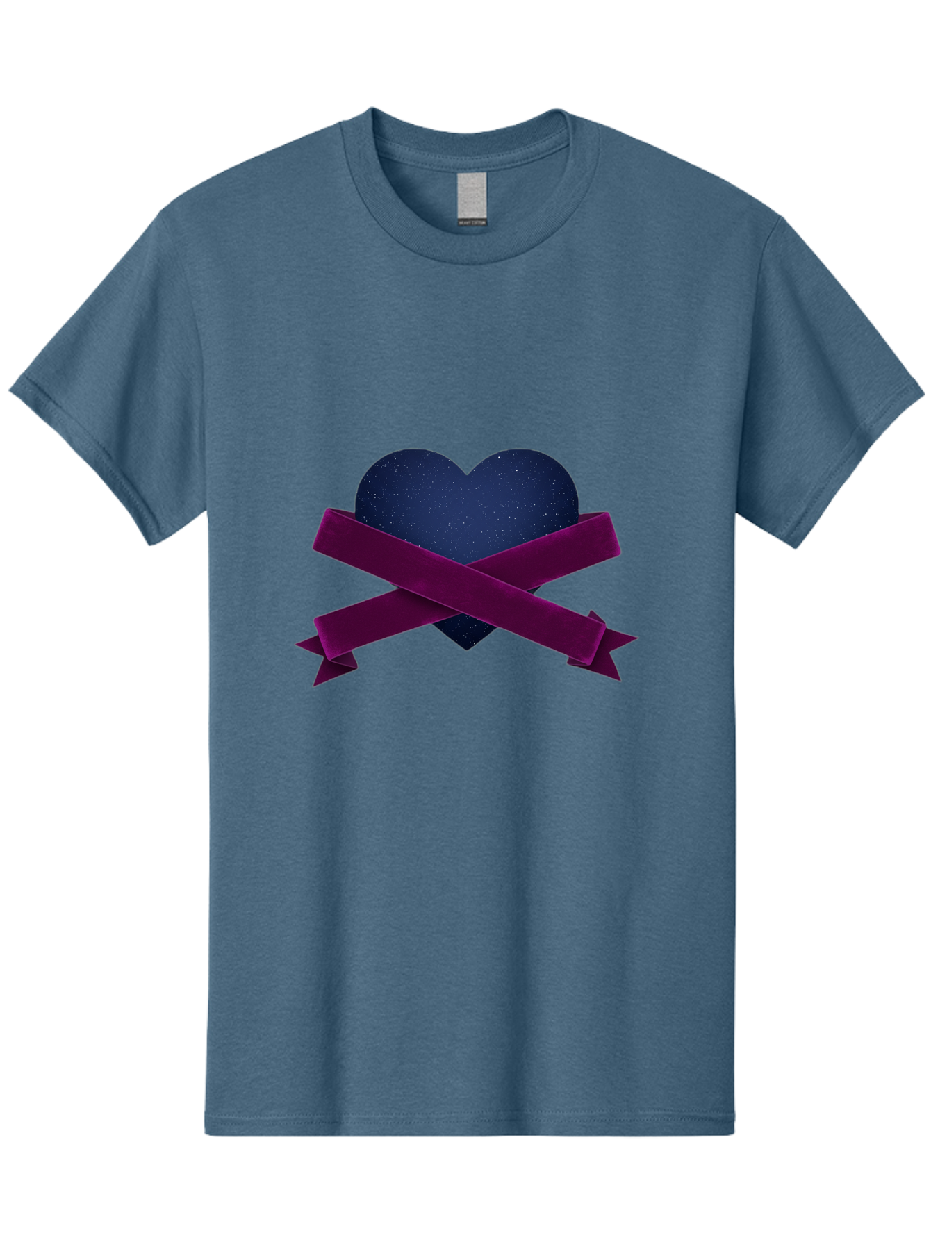 Dark-Heart-With-Ribbon Men'S Graphic Tee, 100% Cotton, Comfortable Casual Summer Wear, Machine Washable, Dark Heart, Purple Ribbon, Heart Shape, Velvet Texture, Symbol Of Love, Mourning Symbol, Grunge Style, Edgy Aesthetic, Dark Romance Bae173