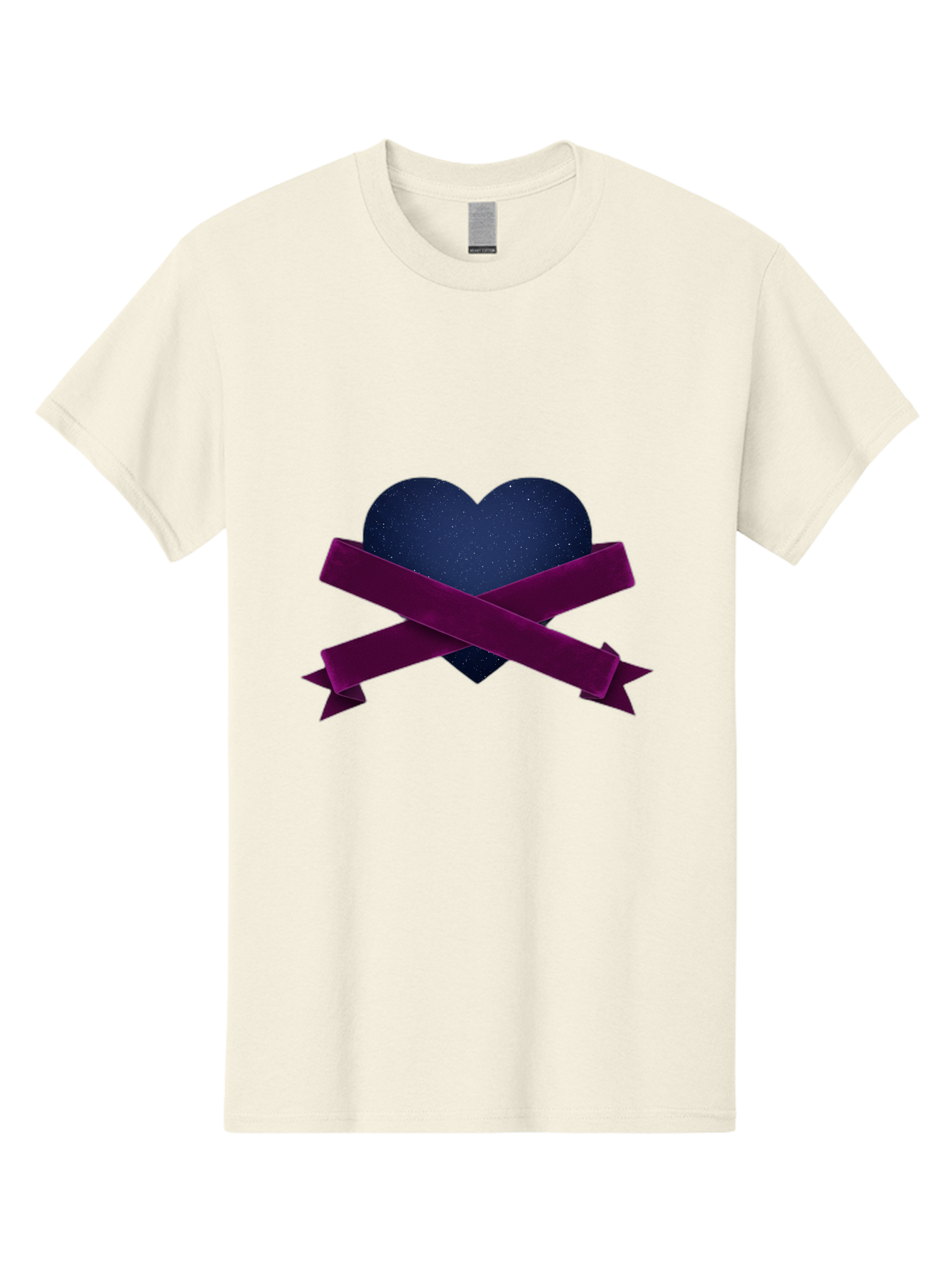 Dark-Heart-With-Ribbon Men'S Graphic Tee, 100% Cotton, Comfortable Casual Summer Wear, Machine Washable, Dark Heart, Purple Ribbon, Heart Shape, Velvet Texture, Symbol Of Love, Mourning Symbol, Grunge Style, Edgy Aesthetic, Dark Romance Bae173