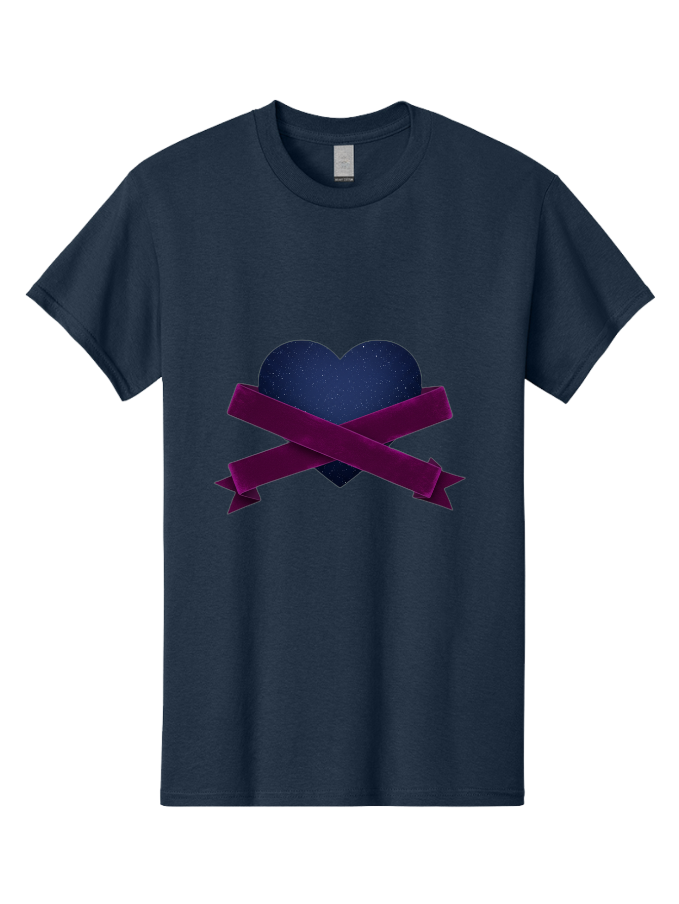 Dark-Heart-With-Ribbon Men'S Graphic Tee, 100% Cotton, Comfortable Casual Summer Wear, Machine Washable, Dark Heart, Purple Ribbon, Heart Shape, Velvet Texture, Symbol Of Love, Mourning Symbol, Grunge Style, Edgy Aesthetic, Dark Romance Bae173