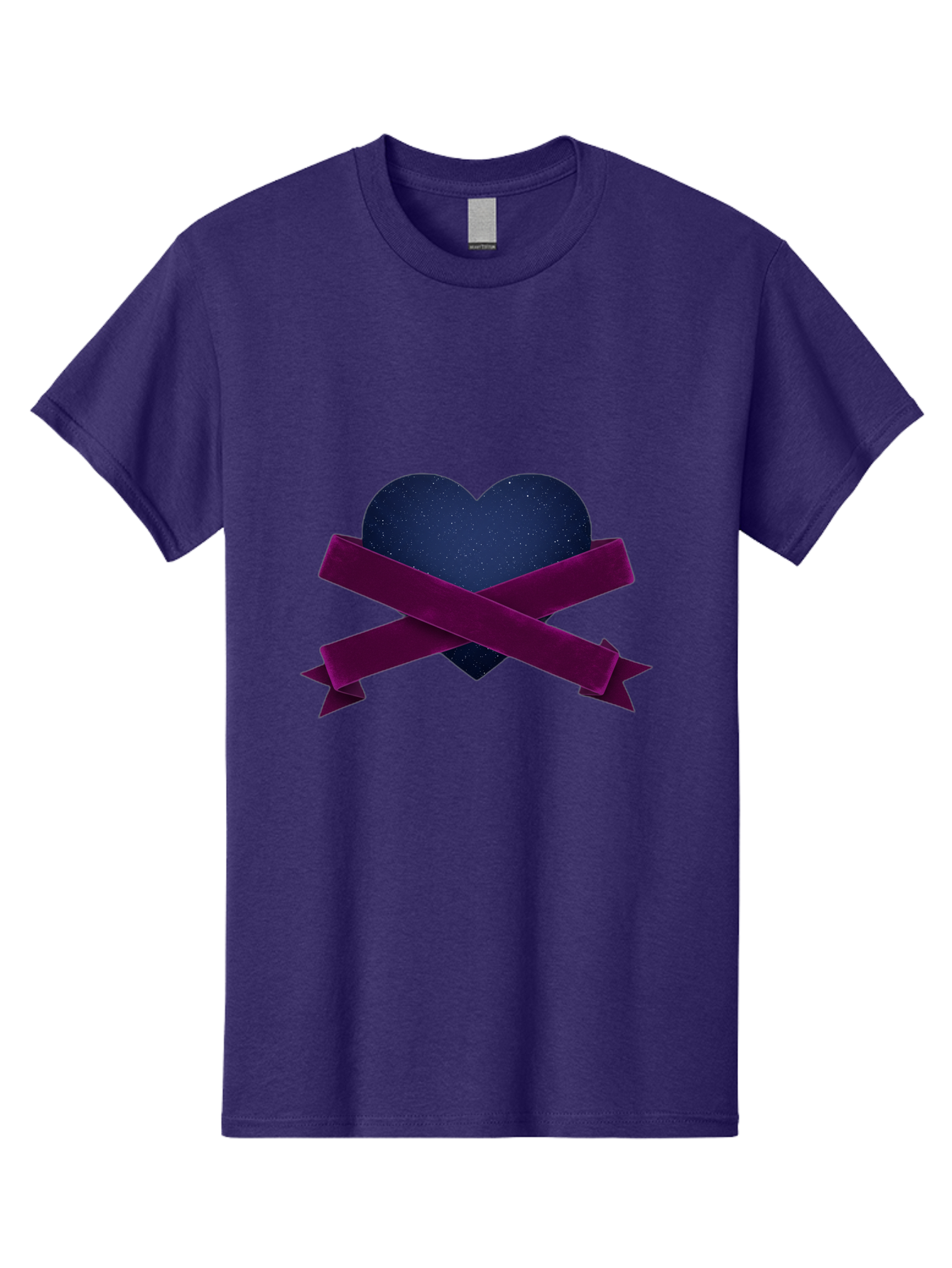 Dark-Heart-With-Ribbon Men'S Graphic Tee, 100% Cotton, Comfortable Casual Summer Wear, Machine Washable, Dark Heart, Purple Ribbon, Heart Shape, Velvet Texture, Symbol Of Love, Mourning Symbol, Grunge Style, Edgy Aesthetic, Dark Romance Bae173