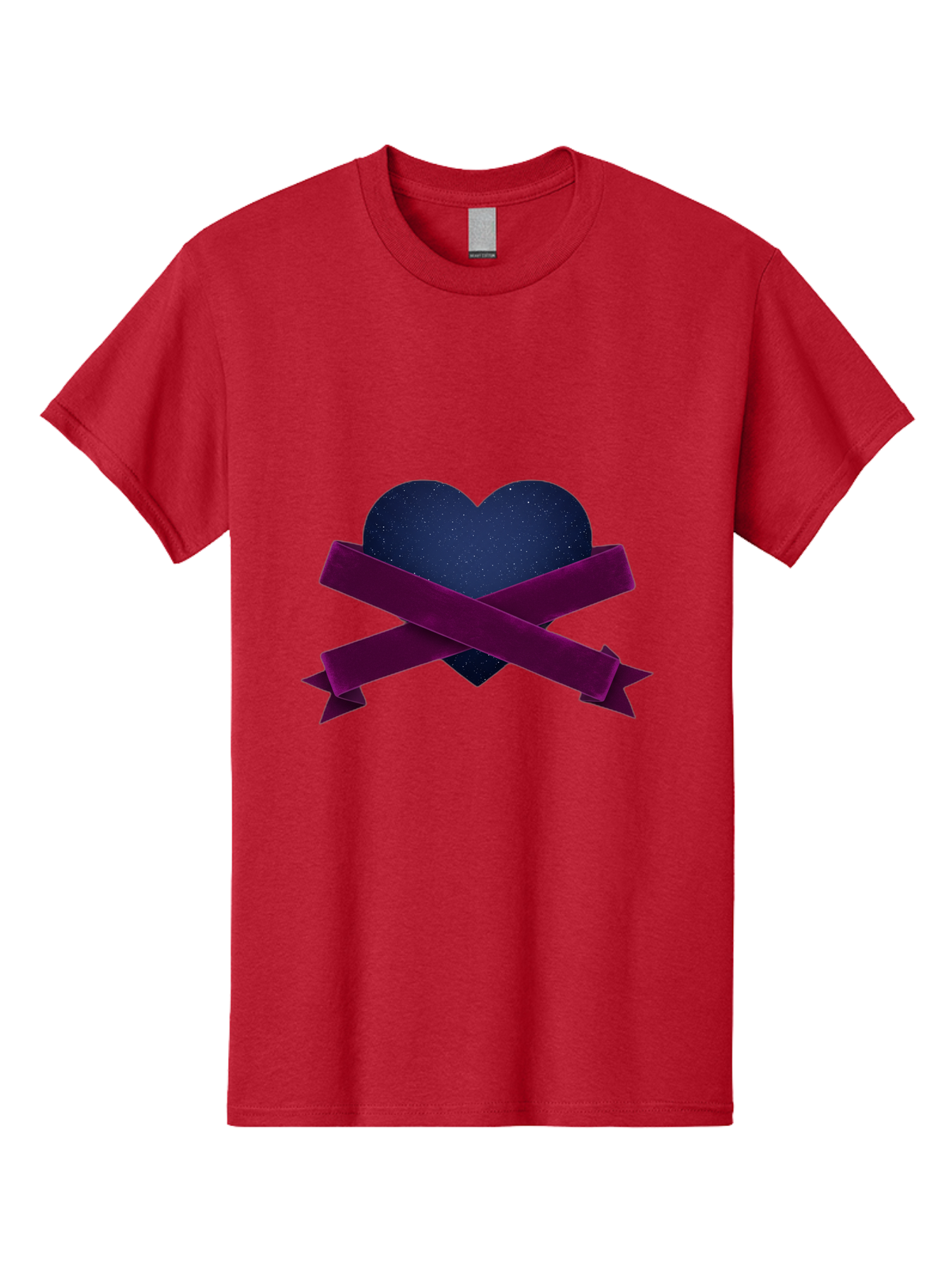 Dark-Heart-With-Ribbon Men'S Graphic Tee, 100% Cotton, Comfortable Casual Summer Wear, Machine Washable, Dark Heart, Purple Ribbon, Heart Shape, Velvet Texture, Symbol Of Love, Mourning Symbol, Grunge Style, Edgy Aesthetic, Dark Romance Bae173
