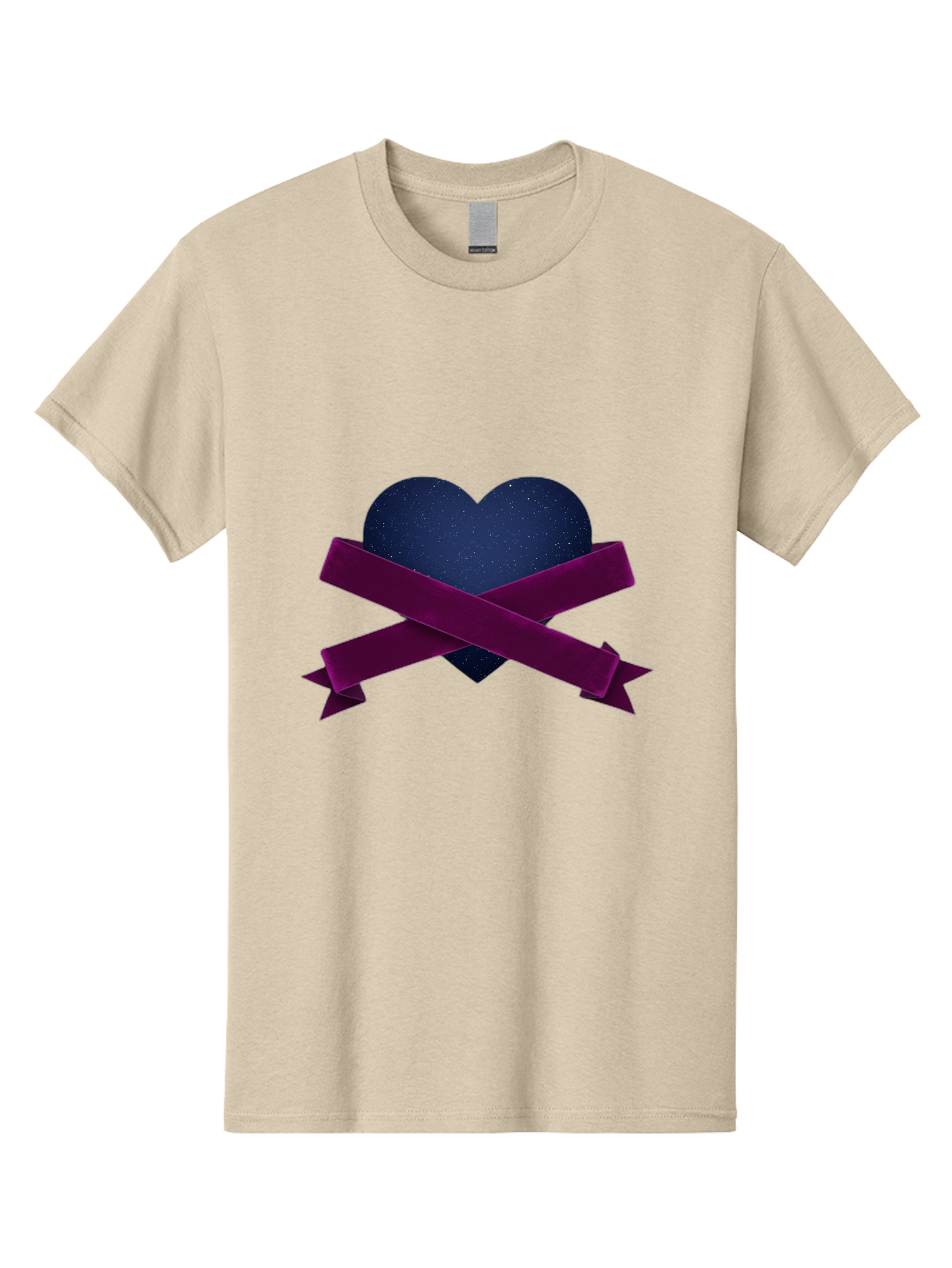 Dark-Heart-With-Ribbon Men'S Graphic Tee, 100% Cotton, Comfortable Casual Summer Wear, Machine Washable, Dark Heart, Purple Ribbon, Heart Shape, Velvet Texture, Symbol Of Love, Mourning Symbol, Grunge Style, Edgy Aesthetic, Dark Romance Bae173