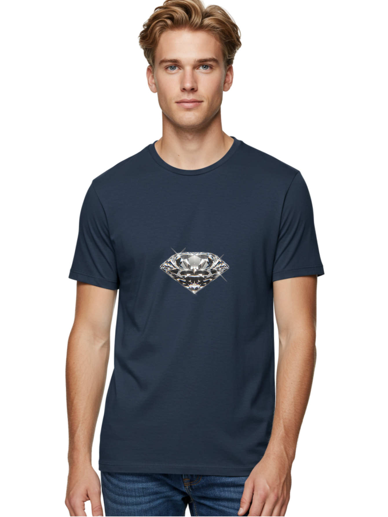 Diamond Men'S Graphic Tee, 100% Cotton, Comfortable Casual Summer Wear, Machine Washable, Diamond, Luxury Jewelry, Precious Stone, Sparkling Gem, Brilliant Cut, Crystal Clear, Radiant Shine, Elegant Design Bae174