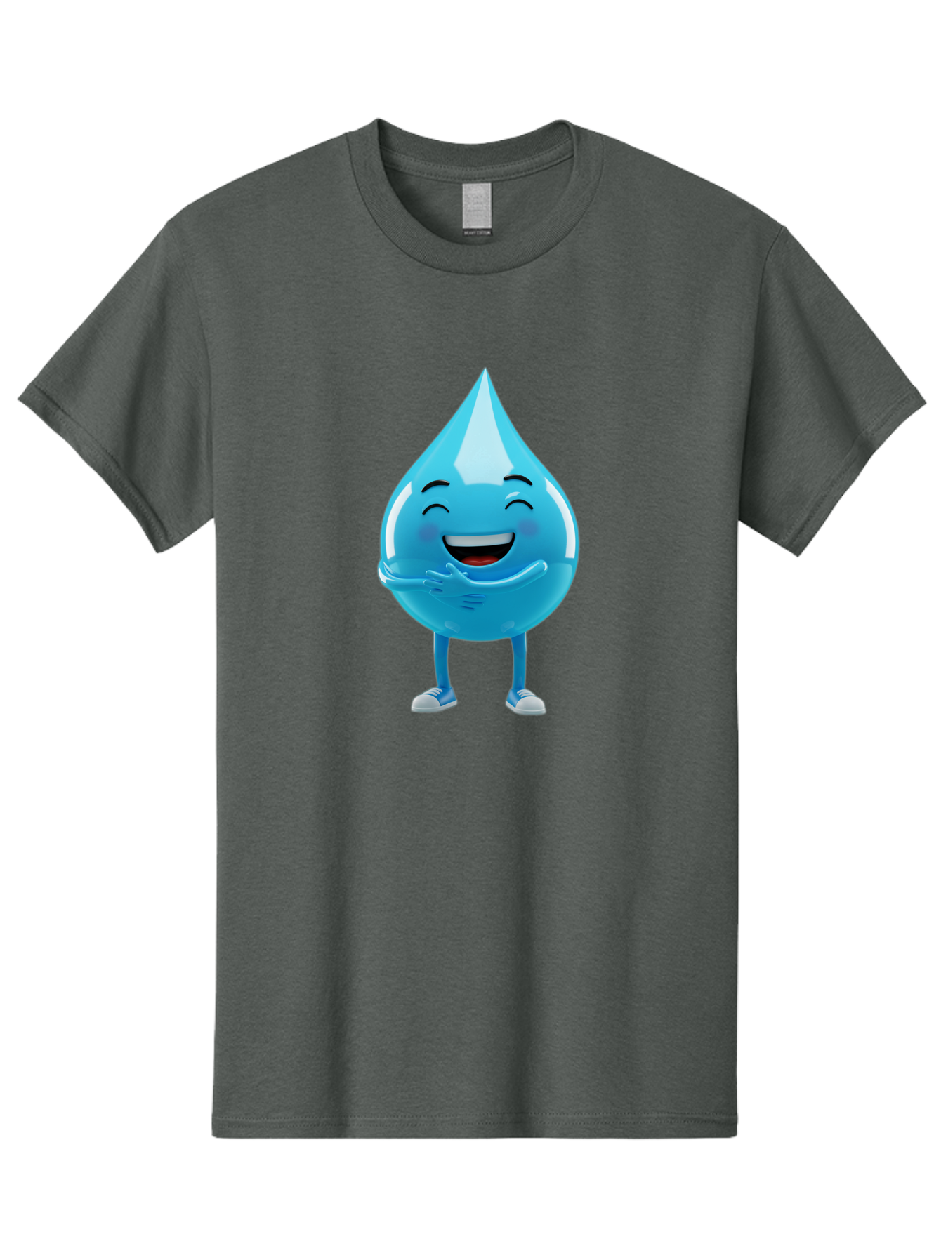 Droplet-Character Men'S Graphic Tee, 100% Cotton, Comfortable Casual Summer Wear, Machine Washable, Water Droplet Character, Happy Face, Smiling Water Drop, Blue Water, Water Conservation, Hydration, Winking Character, Playful Graphic, Bae175