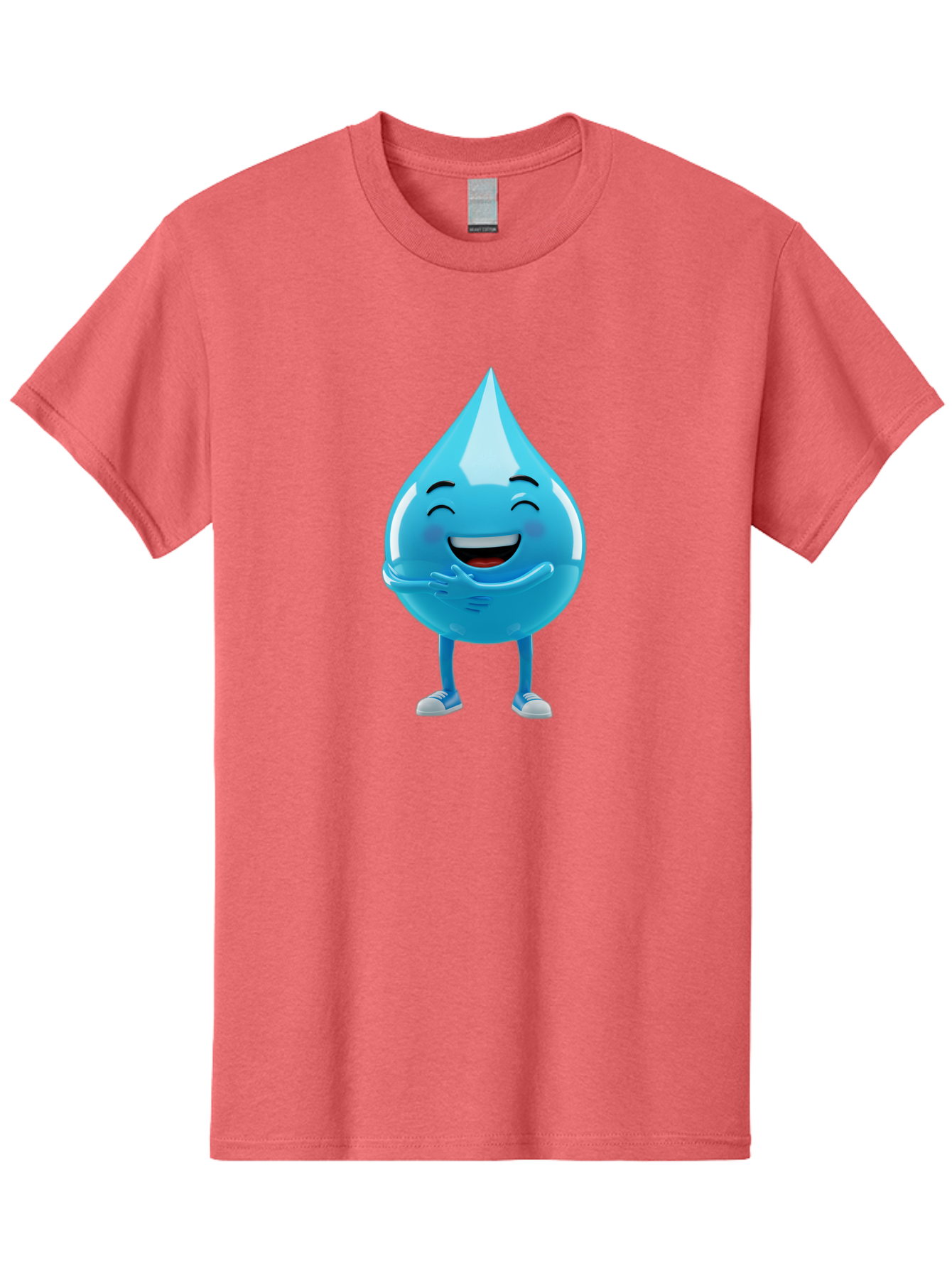 Droplet-Character Men'S Graphic Tee, 100% Cotton, Comfortable Casual Summer Wear, Machine Washable, Water Droplet Character, Happy Face, Smiling Water Drop, Blue Water, Water Conservation, Hydration, Winking Character, Playful Graphic, Bae175