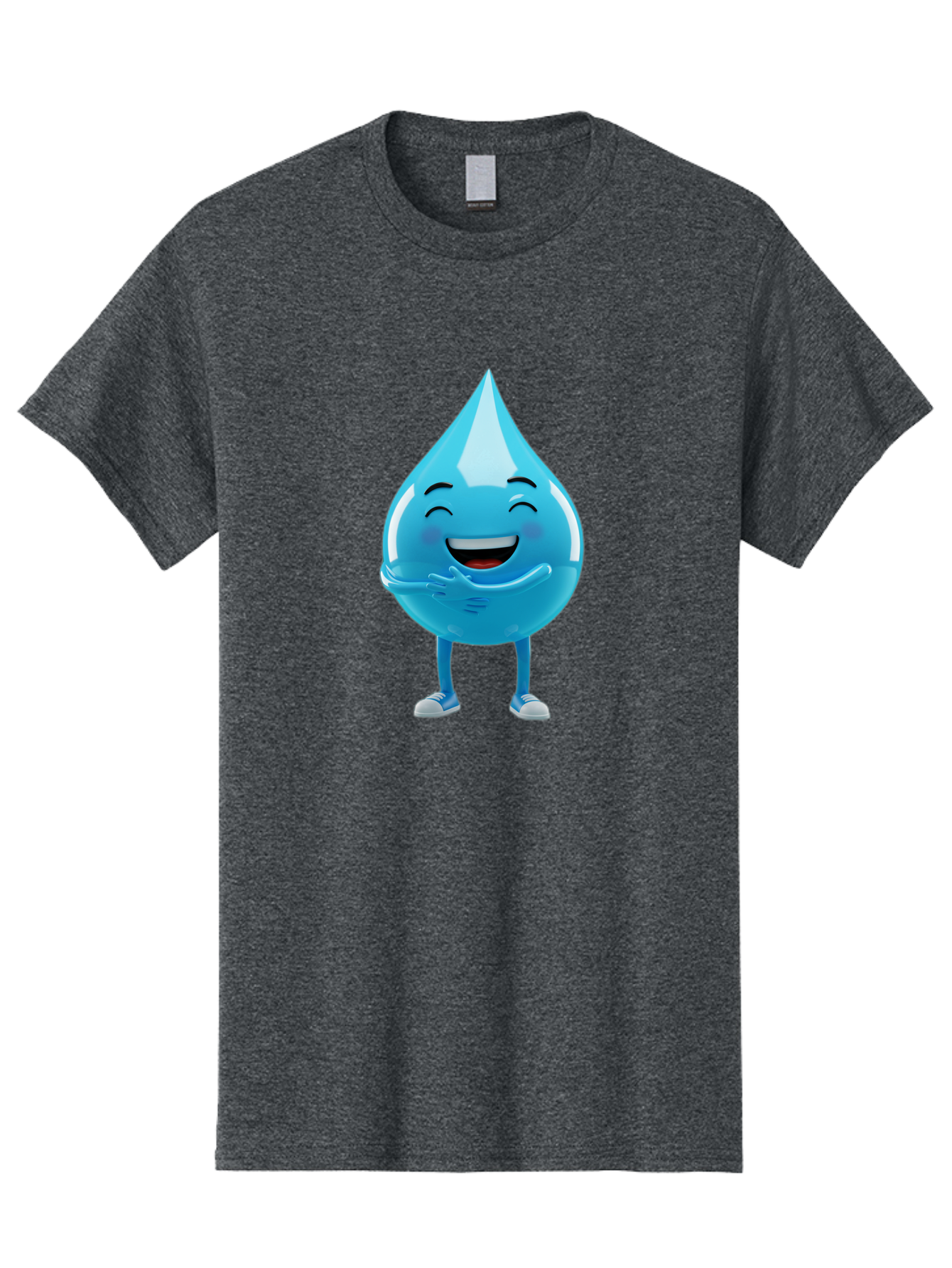 Droplet-Character Men'S Graphic Tee, 100% Cotton, Comfortable Casual Summer Wear, Machine Washable, Water Droplet Character, Happy Face, Smiling Water Drop, Blue Water, Water Conservation, Hydration, Winking Character, Playful Graphic, Bae175