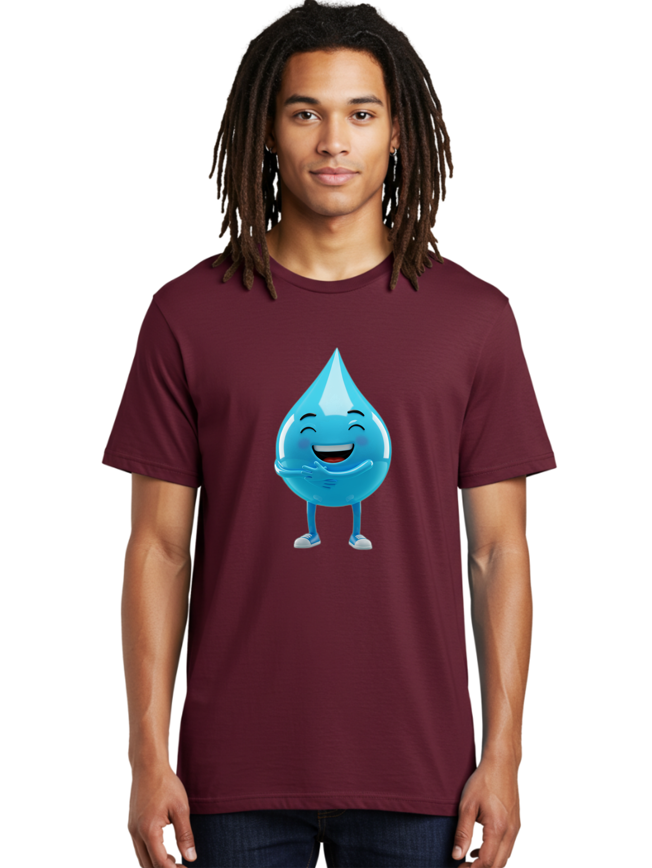 Droplet-Character Men'S Graphic Tee, 100% Cotton, Comfortable Casual Summer Wear, Machine Washable, Water Droplet Character, Happy Face, Smiling Water Drop, Blue Water, Water Conservation, Hydration, Winking Character, Playful Graphic, Bae175