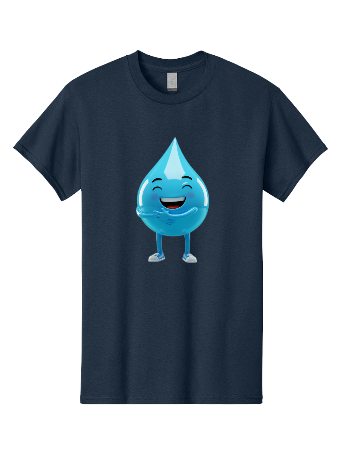 Droplet-Character Men'S Graphic Tee, 100% Cotton, Comfortable Casual Summer Wear, Machine Washable, Water Droplet Character, Happy Face, Smiling Water Drop, Blue Water, Water Conservation, Hydration, Winking Character, Playful Graphic, Bae175