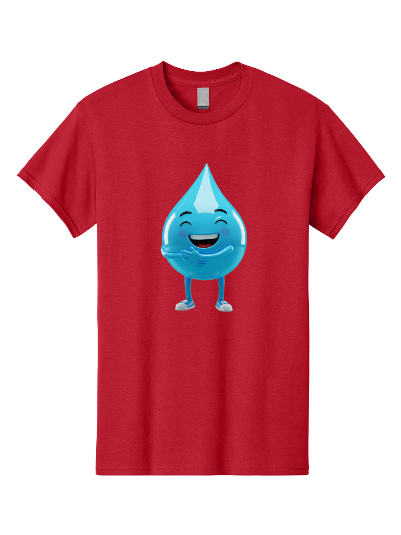 Droplet-Character Men'S Graphic Tee, 100% Cotton, Comfortable Casual Summer Wear, Machine Washable, Water Droplet Character, Happy Face, Smiling Water Drop, Blue Water, Water Conservation, Hydration, Winking Character, Playful Graphic, Bae175