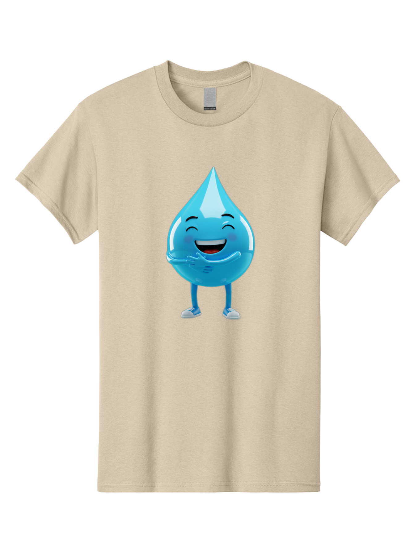 Droplet-Character Men'S Graphic Tee, 100% Cotton, Comfortable Casual Summer Wear, Machine Washable, Water Droplet Character, Happy Face, Smiling Water Drop, Blue Water, Water Conservation, Hydration, Winking Character, Playful Graphic, Bae175