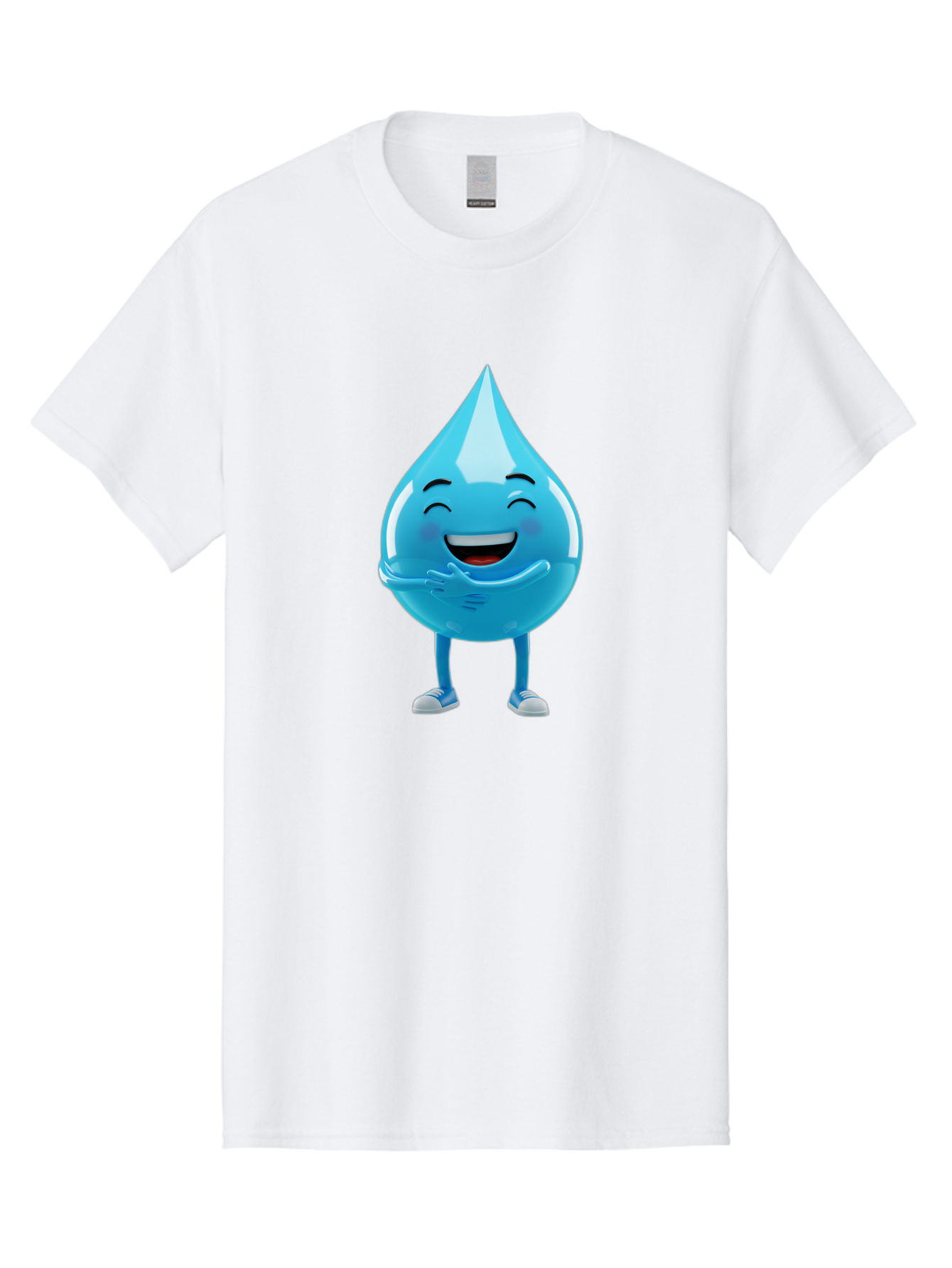 Droplet-Character Men'S Graphic Tee, 100% Cotton, Comfortable Casual Summer Wear, Machine Washable, Water Droplet Character, Happy Face, Smiling Water Drop, Blue Water, Water Conservation, Hydration, Winking Character, Playful Graphic, Bae175