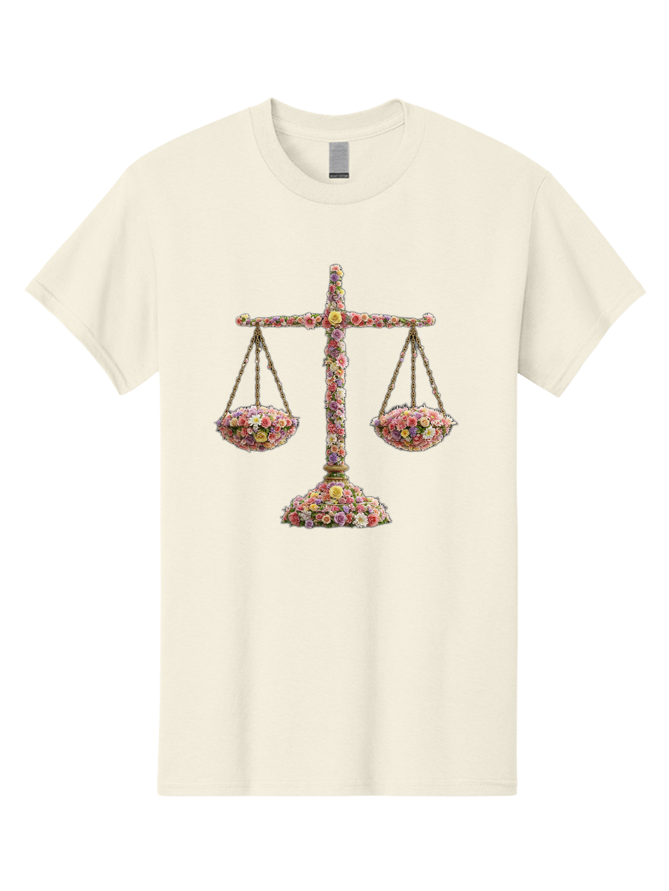 Floral-Scales Men'S Graphic Tee, 100% Cotton, Comfortable Casual Summer Wear, Machine Washable, Scale With Flowers, Floral Arrangement, Balance And Harmony, Beautiful Bouquet, Pastel Colors, Delicate Petals, Symmetry, Equilibrium Bae178