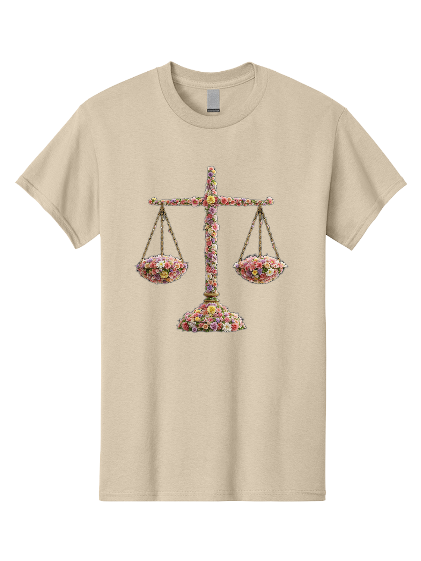 Floral-Scales Men'S Graphic Tee, 100% Cotton, Comfortable Casual Summer Wear, Machine Washable, Scale With Flowers, Floral Arrangement, Balance And Harmony, Beautiful Bouquet, Pastel Colors, Delicate Petals, Symmetry, Equilibrium Bae178