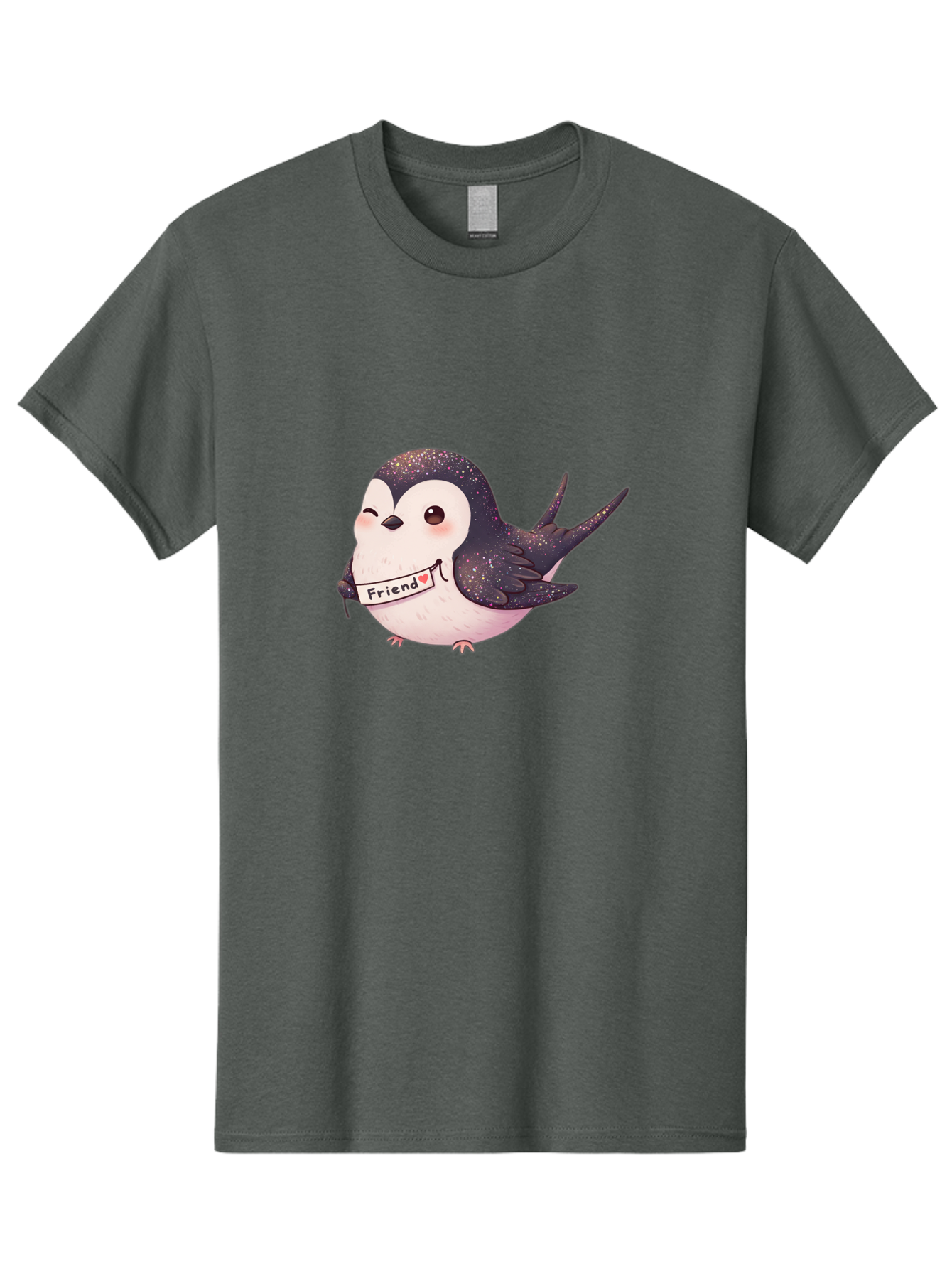 Friend Men'S Graphic Tee, 100% Cotton, Comfortable Casual Summer Wear, Machine Washable, Cartoon Bird, Friendship Symbol, Cute Animal, Bird Holding Sign, Sweet Gesture, Friendship Gift, Friendship Card, Adorable Illustration, Friendship Theme, Bae182