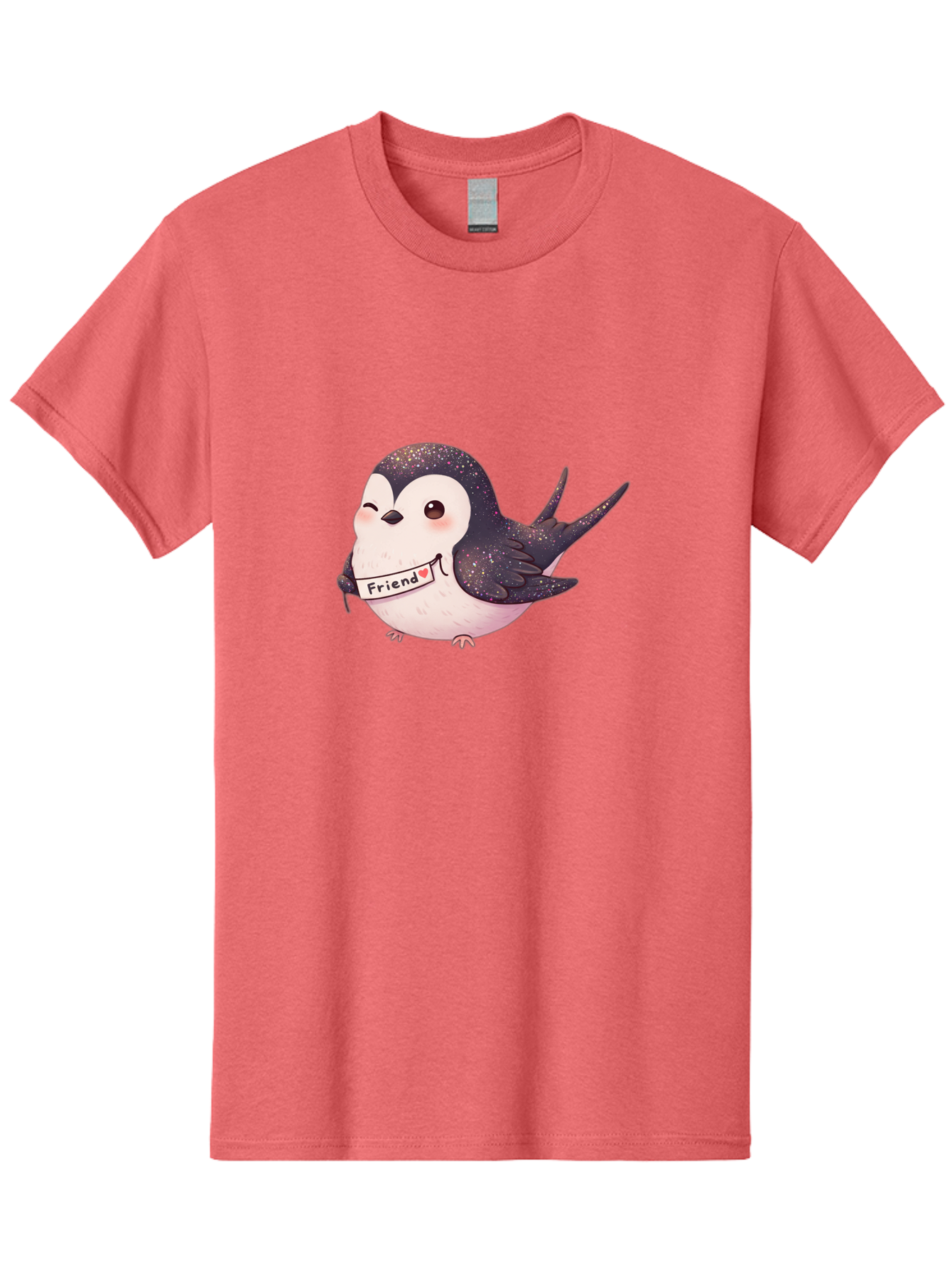 Friend Men'S Graphic Tee, 100% Cotton, Comfortable Casual Summer Wear, Machine Washable, Cartoon Bird, Friendship Symbol, Cute Animal, Bird Holding Sign, Sweet Gesture, Friendship Gift, Friendship Card, Adorable Illustration, Friendship Theme, Bae182