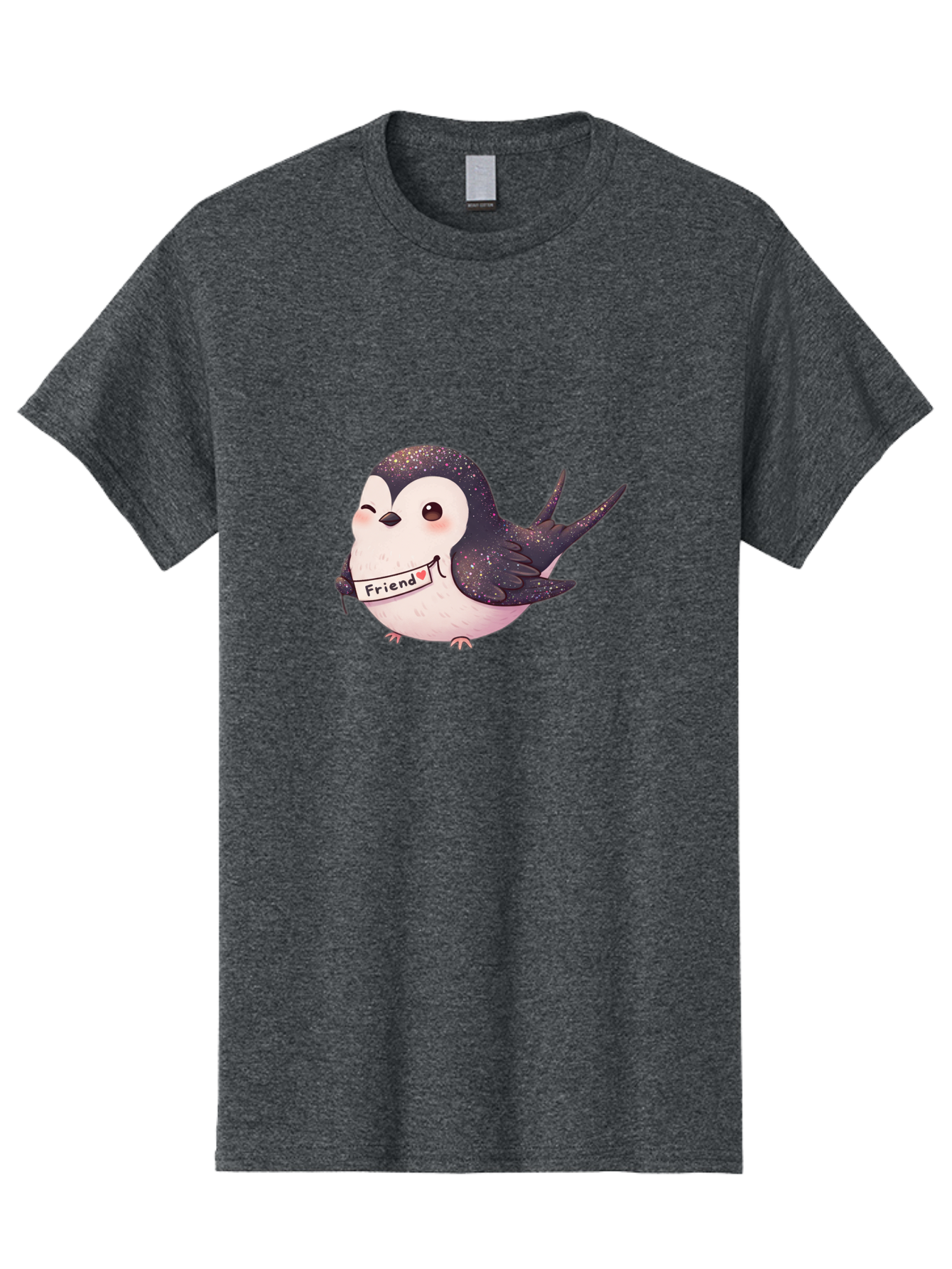 Friend Men'S Graphic Tee, 100% Cotton, Comfortable Casual Summer Wear, Machine Washable, Cartoon Bird, Friendship Symbol, Cute Animal, Bird Holding Sign, Sweet Gesture, Friendship Gift, Friendship Card, Adorable Illustration, Friendship Theme, Bae182