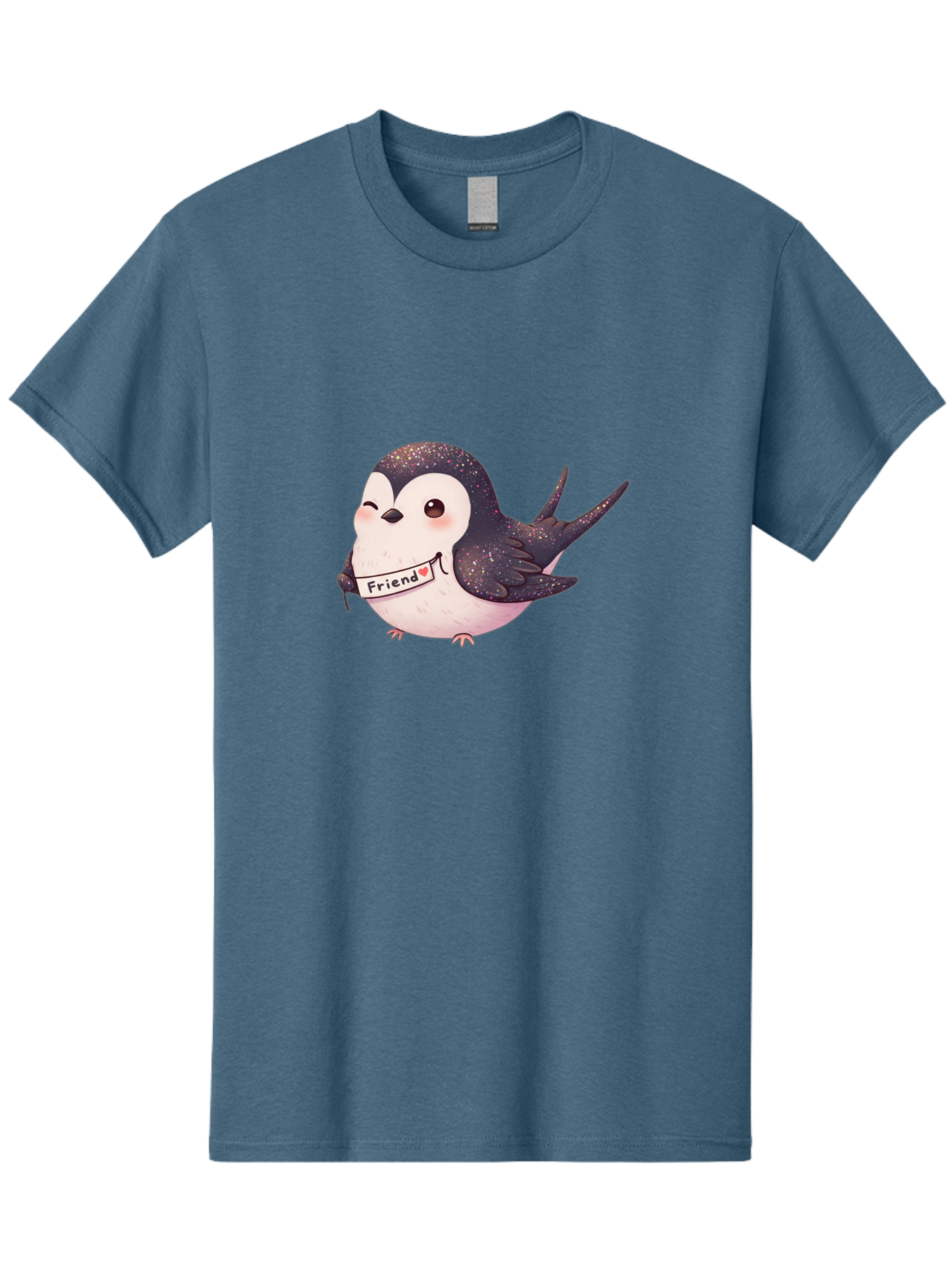 Friend Men'S Graphic Tee, 100% Cotton, Comfortable Casual Summer Wear, Machine Washable, Cartoon Bird, Friendship Symbol, Cute Animal, Bird Holding Sign, Sweet Gesture, Friendship Gift, Friendship Card, Adorable Illustration, Friendship Theme, Bae182