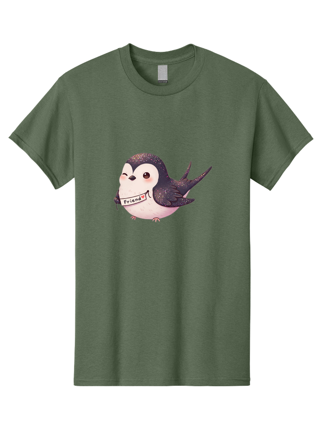 Friend Men'S Graphic Tee, 100% Cotton, Comfortable Casual Summer Wear, Machine Washable, Cartoon Bird, Friendship Symbol, Cute Animal, Bird Holding Sign, Sweet Gesture, Friendship Gift, Friendship Card, Adorable Illustration, Friendship Theme, Bae182