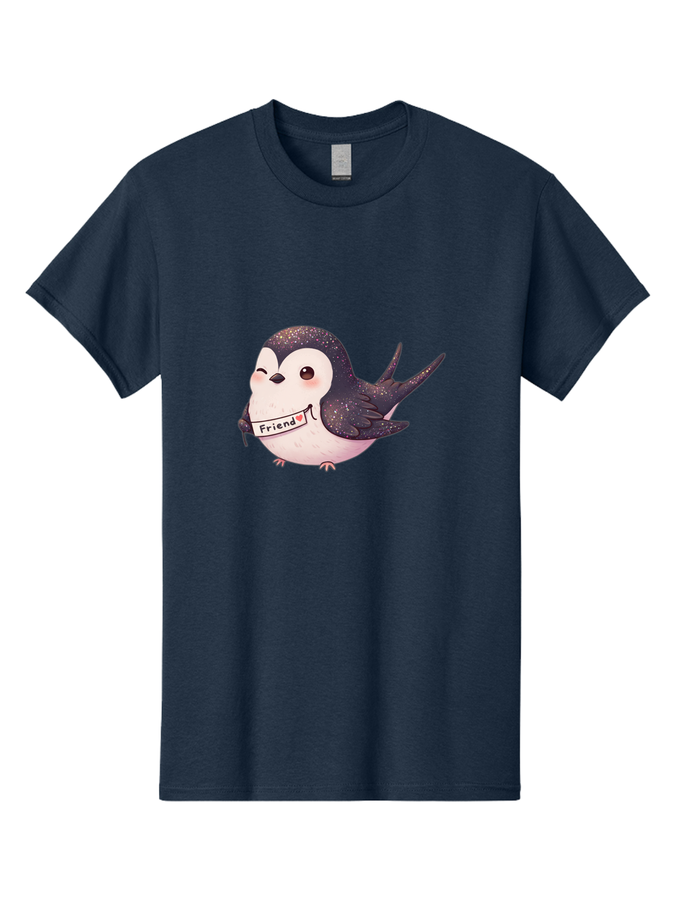 Friend Men'S Graphic Tee, 100% Cotton, Comfortable Casual Summer Wear, Machine Washable, Cartoon Bird, Friendship Symbol, Cute Animal, Bird Holding Sign, Sweet Gesture, Friendship Gift, Friendship Card, Adorable Illustration, Friendship Theme, Bae182