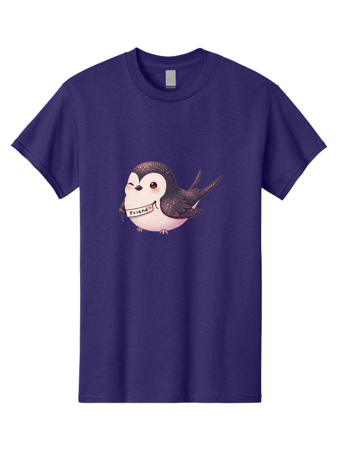 Friend Men'S Graphic Tee, 100% Cotton, Comfortable Casual Summer Wear, Machine Washable, Cartoon Bird, Friendship Symbol, Cute Animal, Bird Holding Sign, Sweet Gesture, Friendship Gift, Friendship Card, Adorable Illustration, Friendship Theme, Bae182