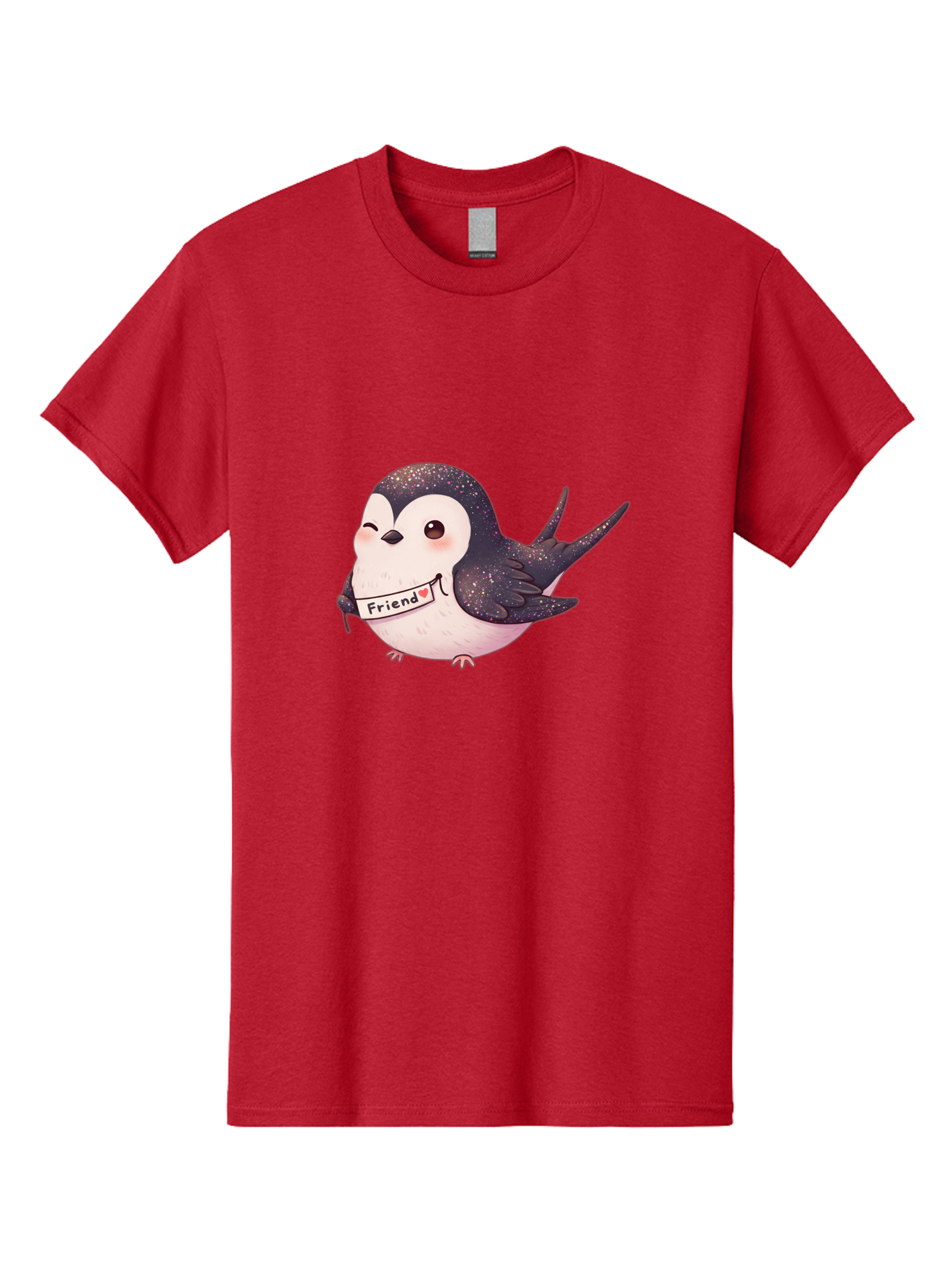 Friend Men'S Graphic Tee, 100% Cotton, Comfortable Casual Summer Wear, Machine Washable, Cartoon Bird, Friendship Symbol, Cute Animal, Bird Holding Sign, Sweet Gesture, Friendship Gift, Friendship Card, Adorable Illustration, Friendship Theme, Bae182