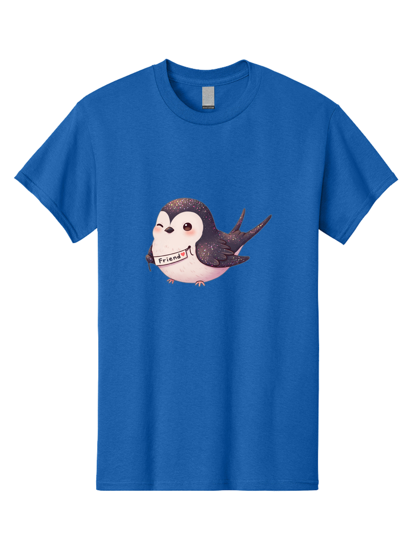 Friend Men'S Graphic Tee, 100% Cotton, Comfortable Casual Summer Wear, Machine Washable, Cartoon Bird, Friendship Symbol, Cute Animal, Bird Holding Sign, Sweet Gesture, Friendship Gift, Friendship Card, Adorable Illustration, Friendship Theme, Bae182