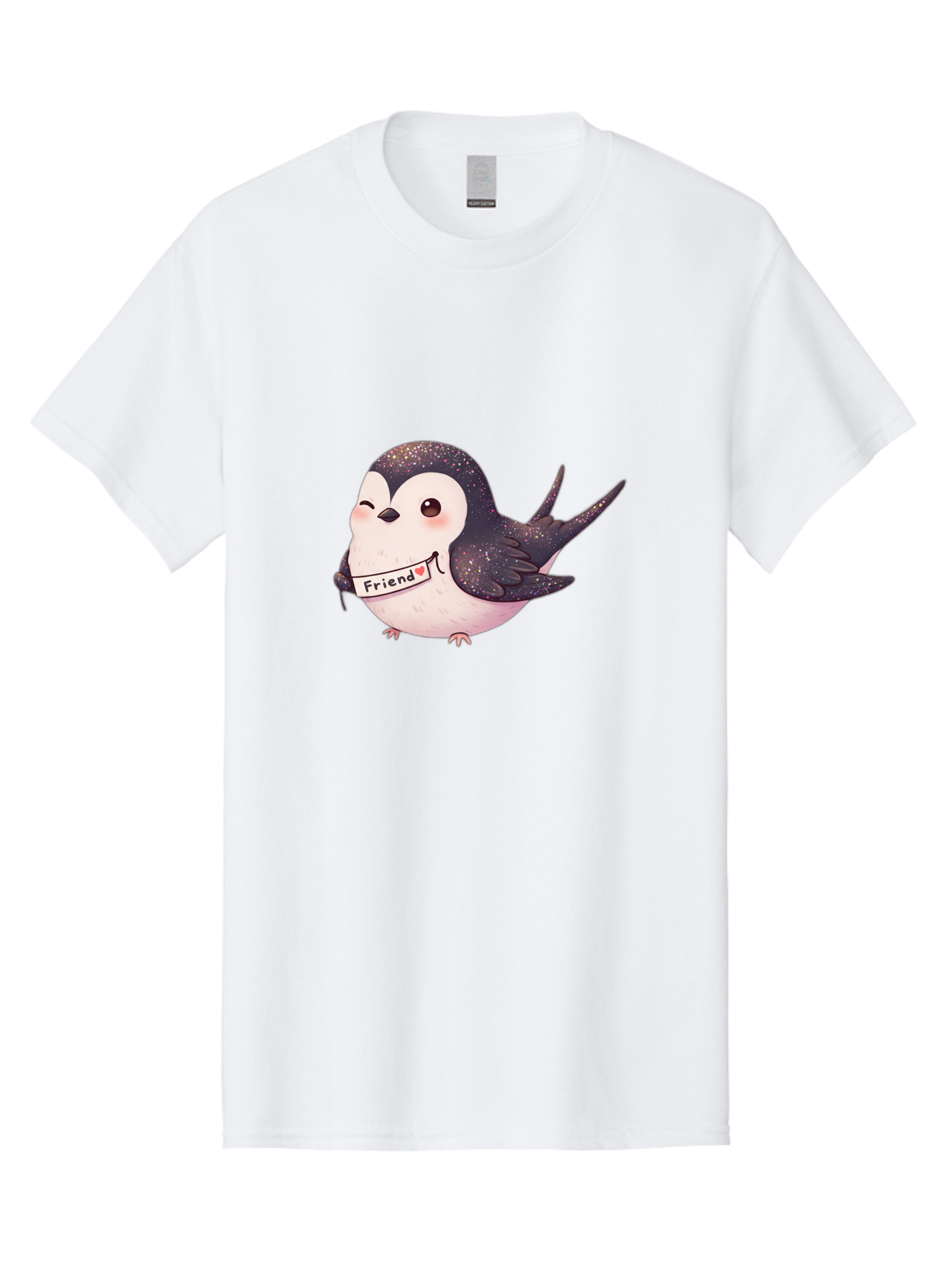 Friend Men'S Graphic Tee, 100% Cotton, Comfortable Casual Summer Wear, Machine Washable, Cartoon Bird, Friendship Symbol, Cute Animal, Bird Holding Sign, Sweet Gesture, Friendship Gift, Friendship Card, Adorable Illustration, Friendship Theme, Bae182