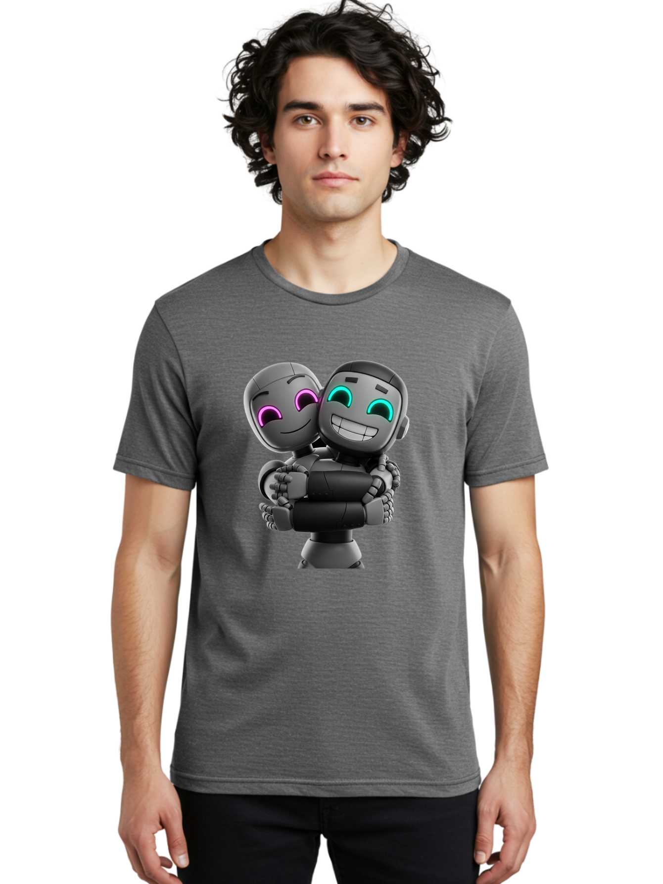 Gemini Men'S Graphic Tee, 100% Cotton, Comfortable Casual Summer Wear, Machine Washable, Ai Robots, Robot Friendship, Digital Companions, Futuristic Technology, Robotic Love, Innovative Design, Artificial Intelligence, Modern Robotics, Bae187