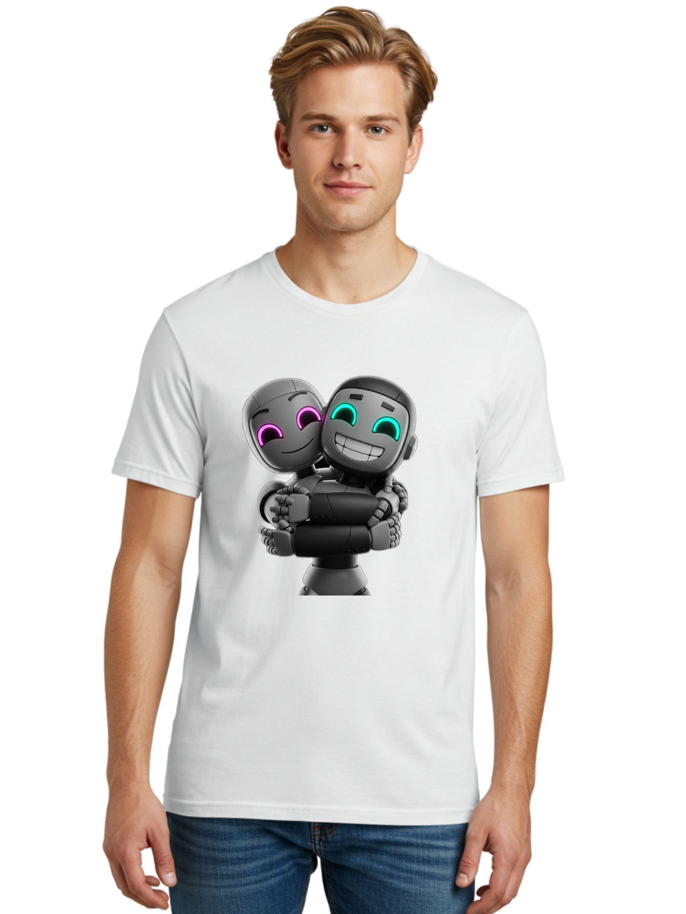 Gemini Men'S Graphic Tee, 100% Cotton, Comfortable Casual Summer Wear, Machine Washable, Ai Robots, Robot Friendship, Digital Companions, Futuristic Technology, Robotic Love, Innovative Design, Artificial Intelligence, Modern Robotics, Bae187