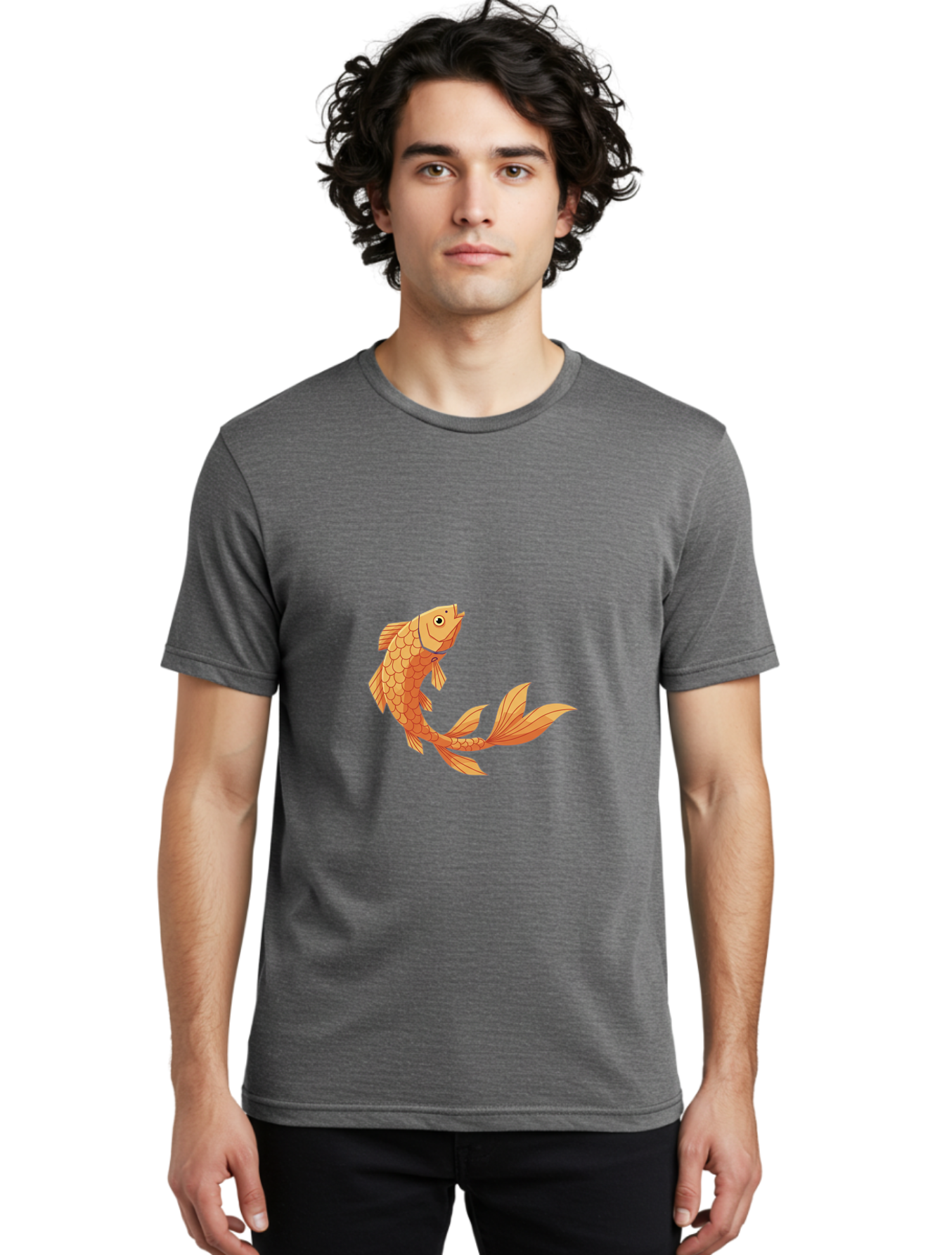Goldfish-1 Men'S Graphic Tee, 100% Cotton, Comfortable Casual Summer Wear, Machine Washable, Goldfish, Orange Scales, Cartoon Character, Aquatic Life, Fish Illustration, Pet Fish, Koi Fish, Orange Fins, Orange Tail Bae188