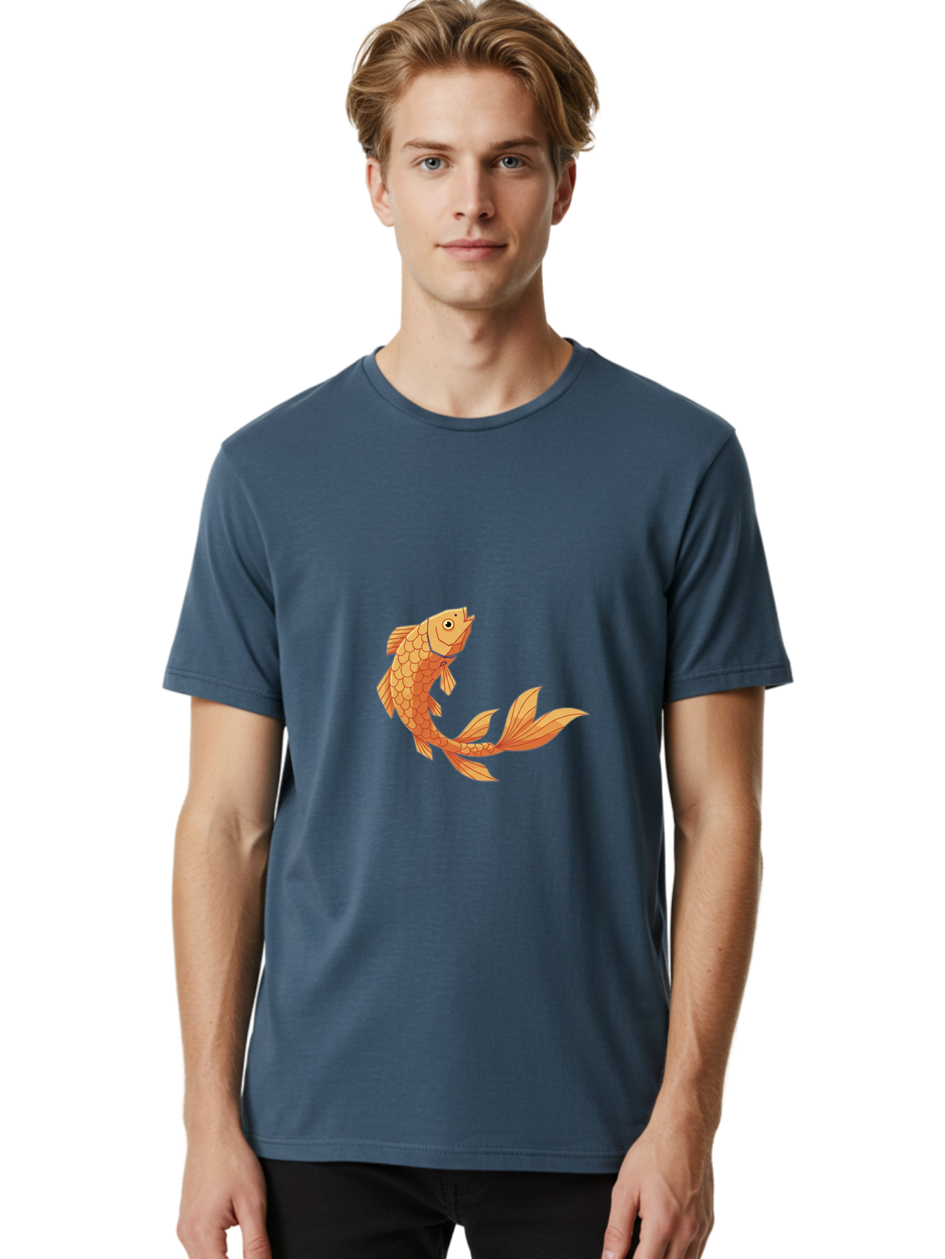 Goldfish-1 Men'S Graphic Tee, 100% Cotton, Comfortable Casual Summer Wear, Machine Washable, Goldfish, Orange Scales, Cartoon Character, Aquatic Life, Fish Illustration, Pet Fish, Koi Fish, Orange Fins, Orange Tail Bae188