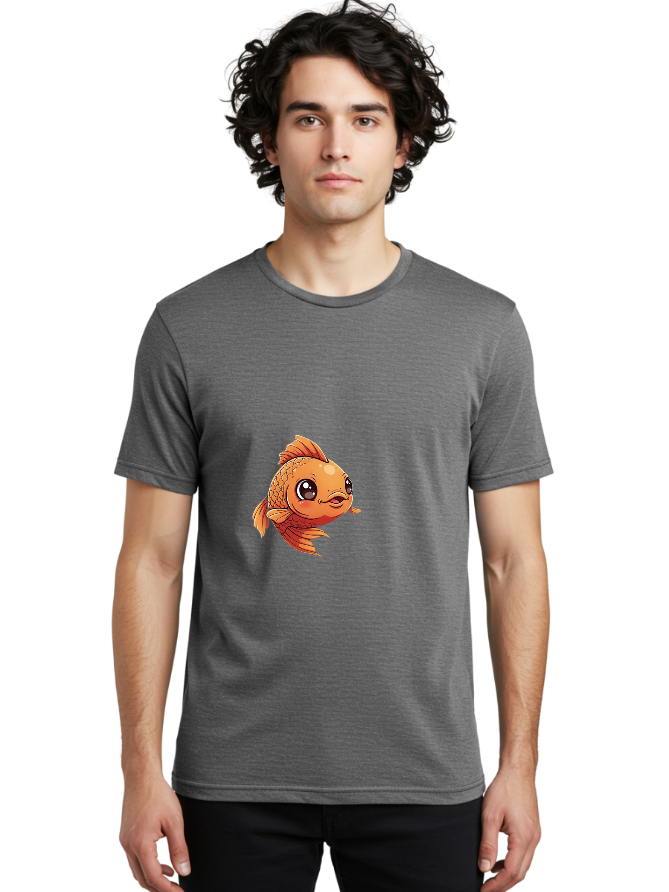 Goldfish Men'S Graphic Tee, 100% Cotton, Comfortable Casual Summer Wear, Machine Washable, Cartoon Goldfish, Orange Fish, Kawaii Character, Adorable Face, Cute Illustration, Whimsical Design, Playful Expression, Digital Art, Animated Character Bae190