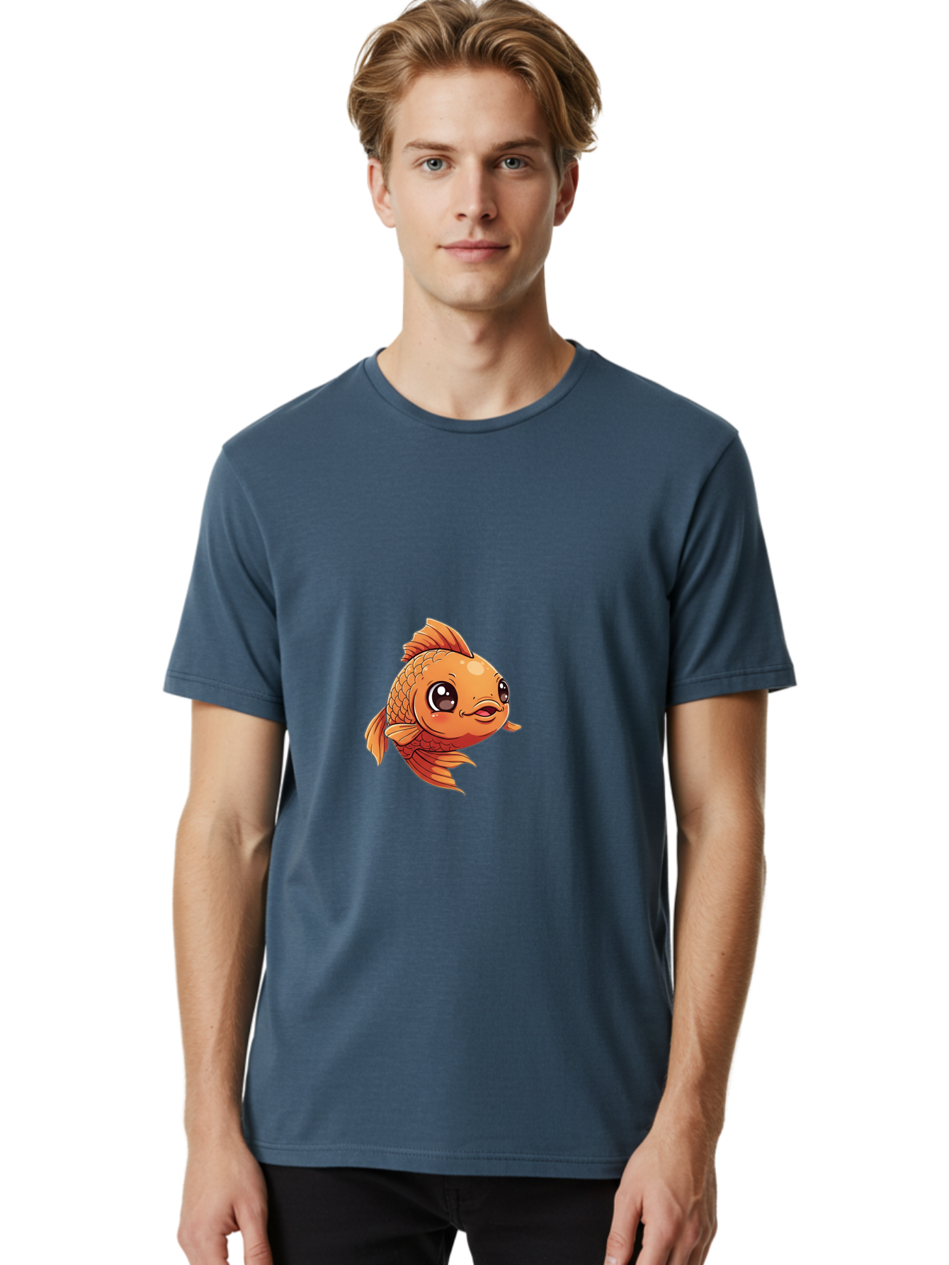 Goldfish Men'S Graphic Tee, 100% Cotton, Comfortable Casual Summer Wear, Machine Washable, Cartoon Goldfish, Orange Fish, Kawaii Character, Adorable Face, Cute Illustration, Whimsical Design, Playful Expression, Digital Art, Animated Character Bae190